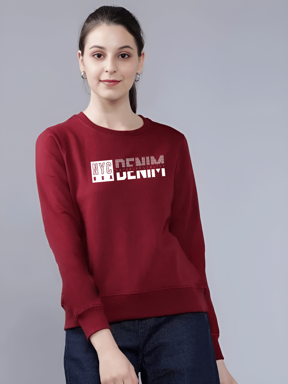     			Reya Cotton Blend Women's Non Hooded Sweatshirt ( Maroon )