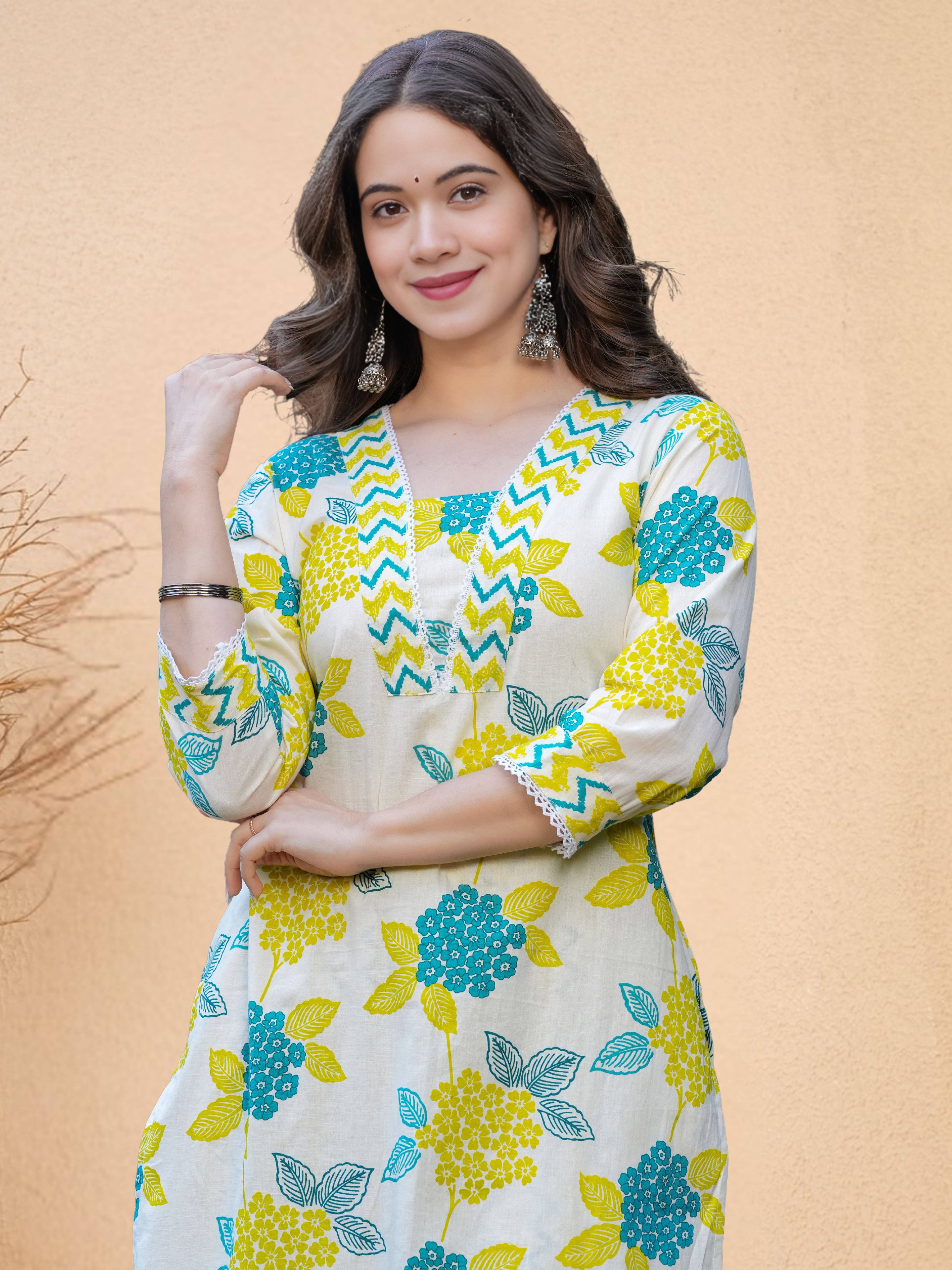     			Royal Export Women Cotton Printed Straight Kurti With Pants ( Multicolor )