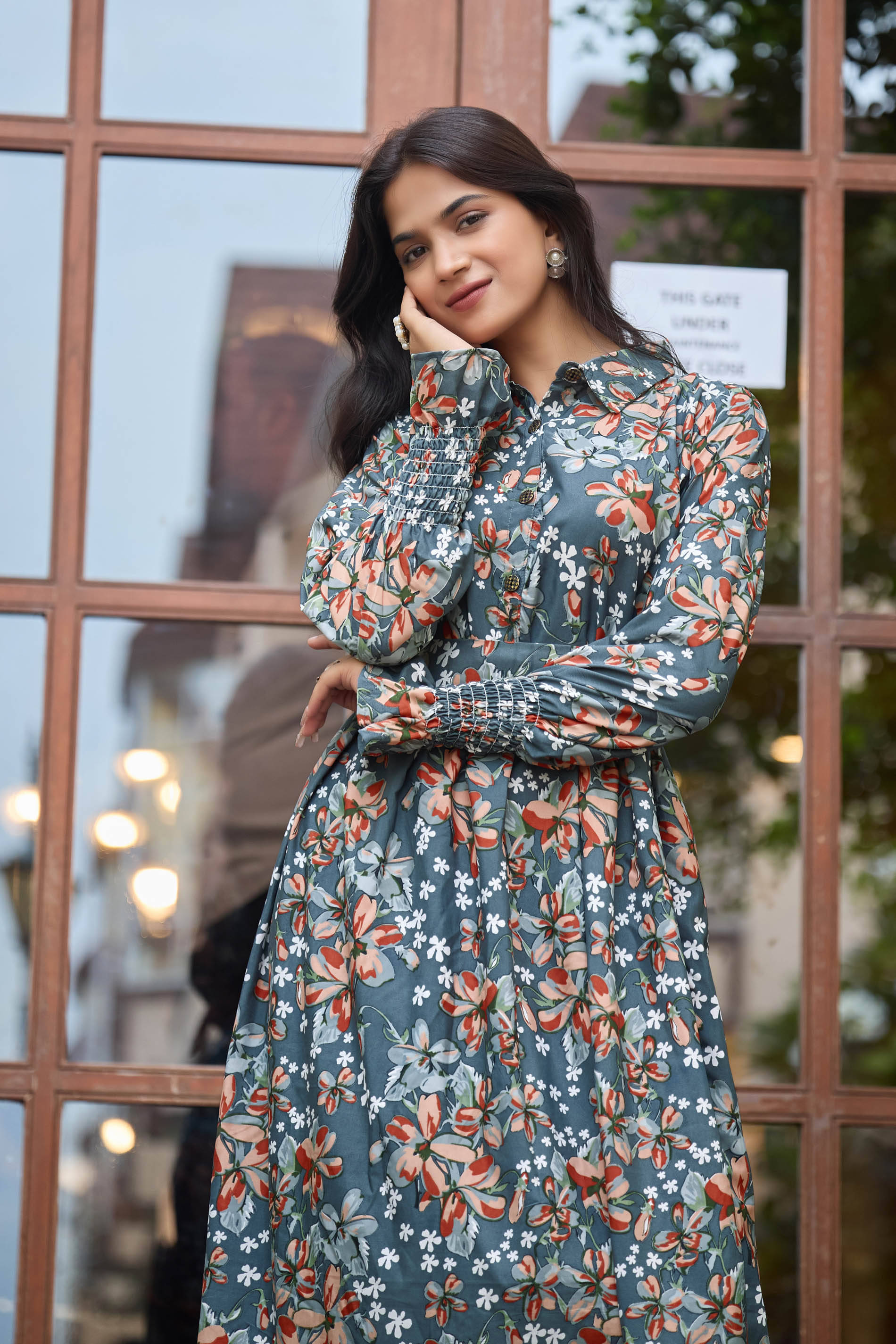 SARINKU Women Crepe Printed Ethnic Dress ( Grey ) SARINKU Women Crepe Printed Ethnic Dress ( Grey )