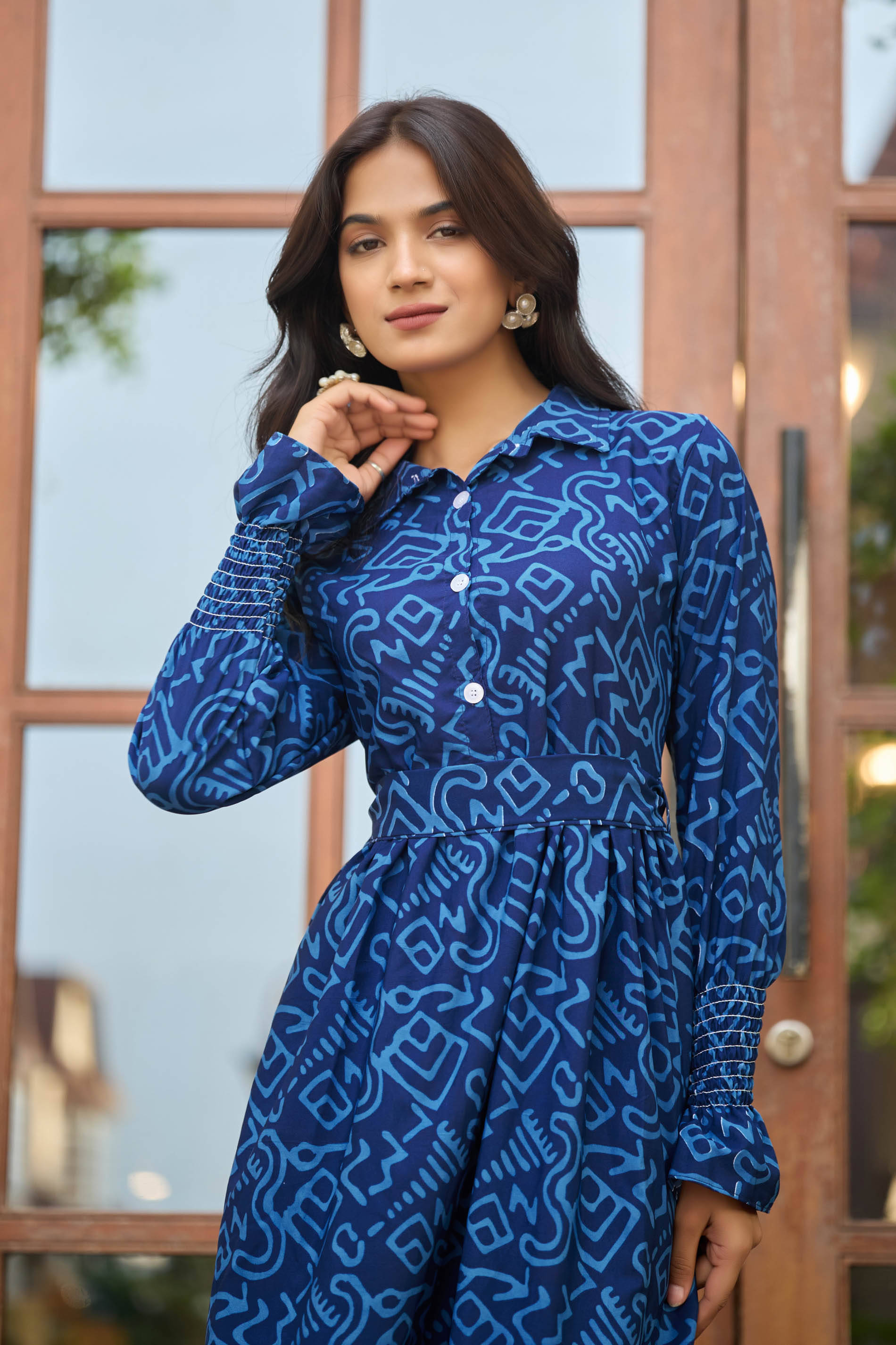 SARINKU Women Crepe Printed Ethnic Dress ( Blue )     			SARINKU Women Crepe Printed Ethnic Dress ( Blue )