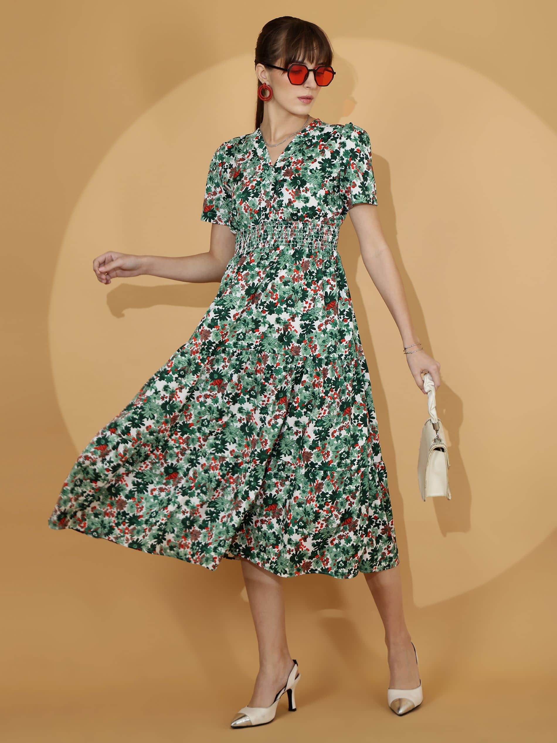 Sheetal associates Women Crepe Printed Fit & Flare Dress ( Brown )