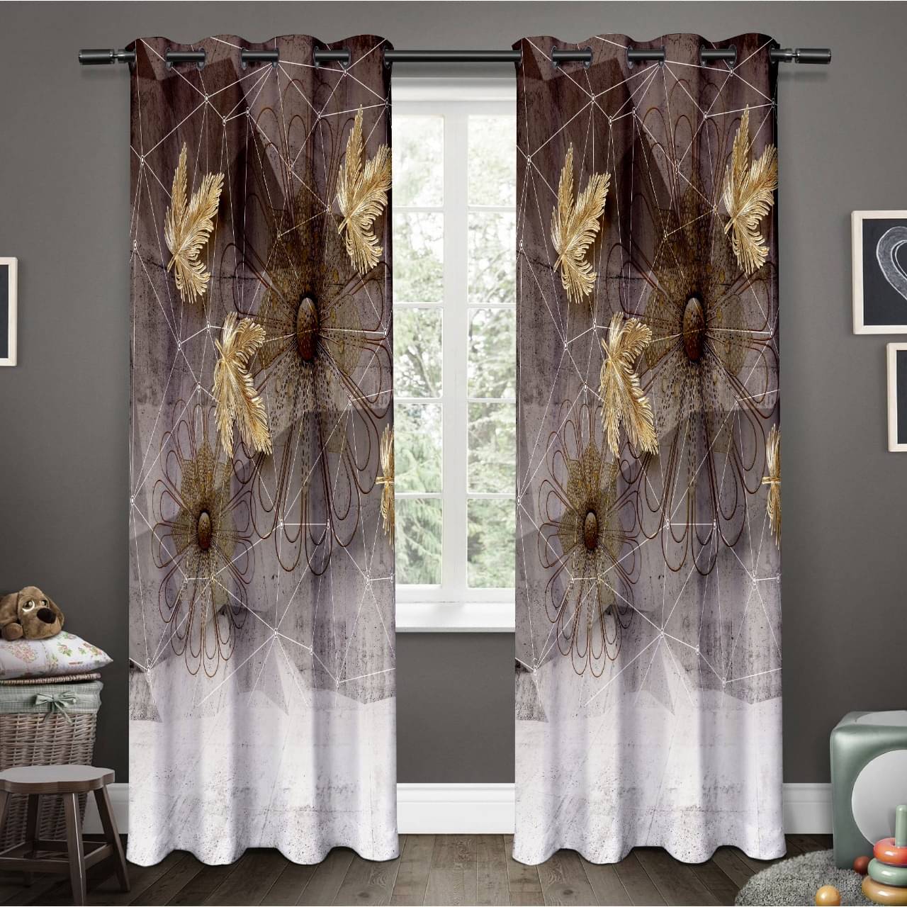 The Lugai Fashion Abstract Room Darkening Eyelet Curtain 7 FT ( Pack of 1 ) - Cream The Lugai Fashion Abstract Room Darkening Eyelet Curtain 7 FT ( Pack of 1 ) - Cream