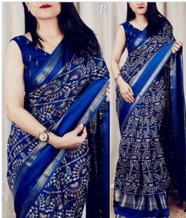 VAANISRI Cotton Silk Printed Regular Saree With Unstitched Blouse Piece ( Blue ) VAANISRI Cotton Silk Printed Regular Saree With Unstitched Blouse Piece ( Blue )