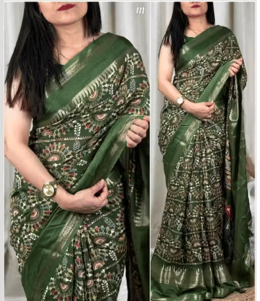     			VAANISRI Cotton Silk Printed Regular Saree With Unstitched Blouse Piece ( Green )