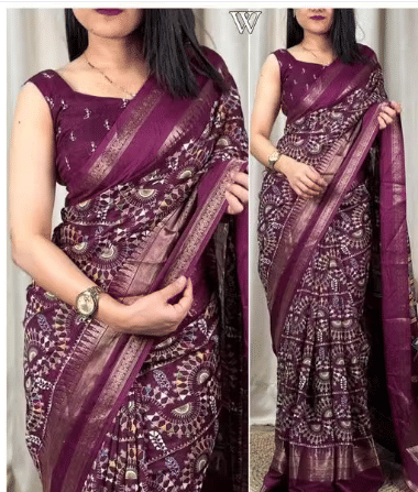     			VAANISRI Cotton Silk Printed Regular Saree With Unstitched Blouse Piece ( Purple )