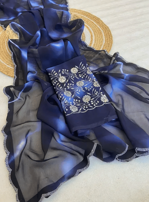 VAANISRI Georgette Self Design Regular Saree With Unstitched Blouse Piece ( Blue ) VAANISRI Georgette Self Design Regular Saree With Unstitched Blouse Piece ( Blue )