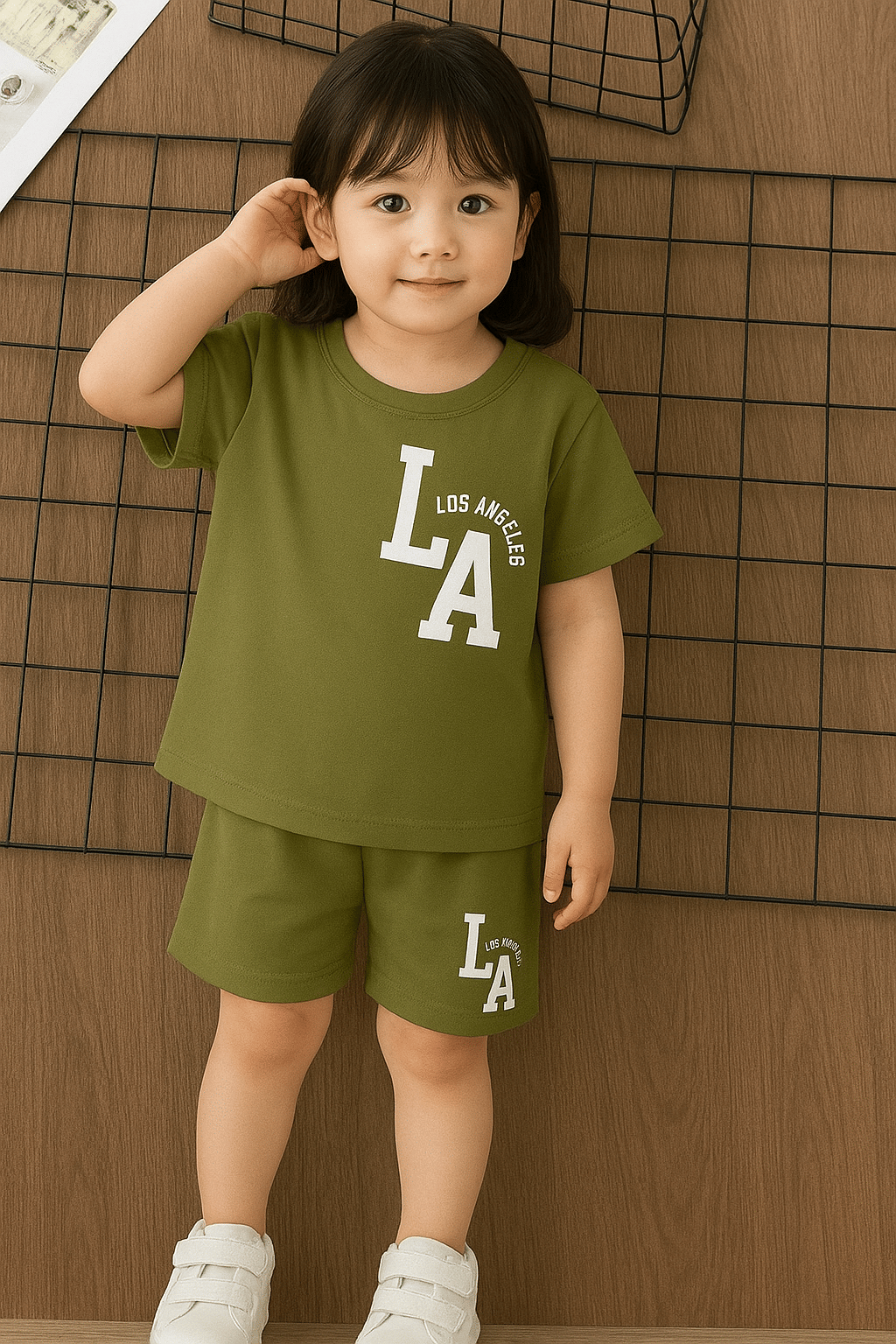     			WESEVEN Pack of 1 Girls Cotton Blend T-shirt & Shorts ( Olive Green )