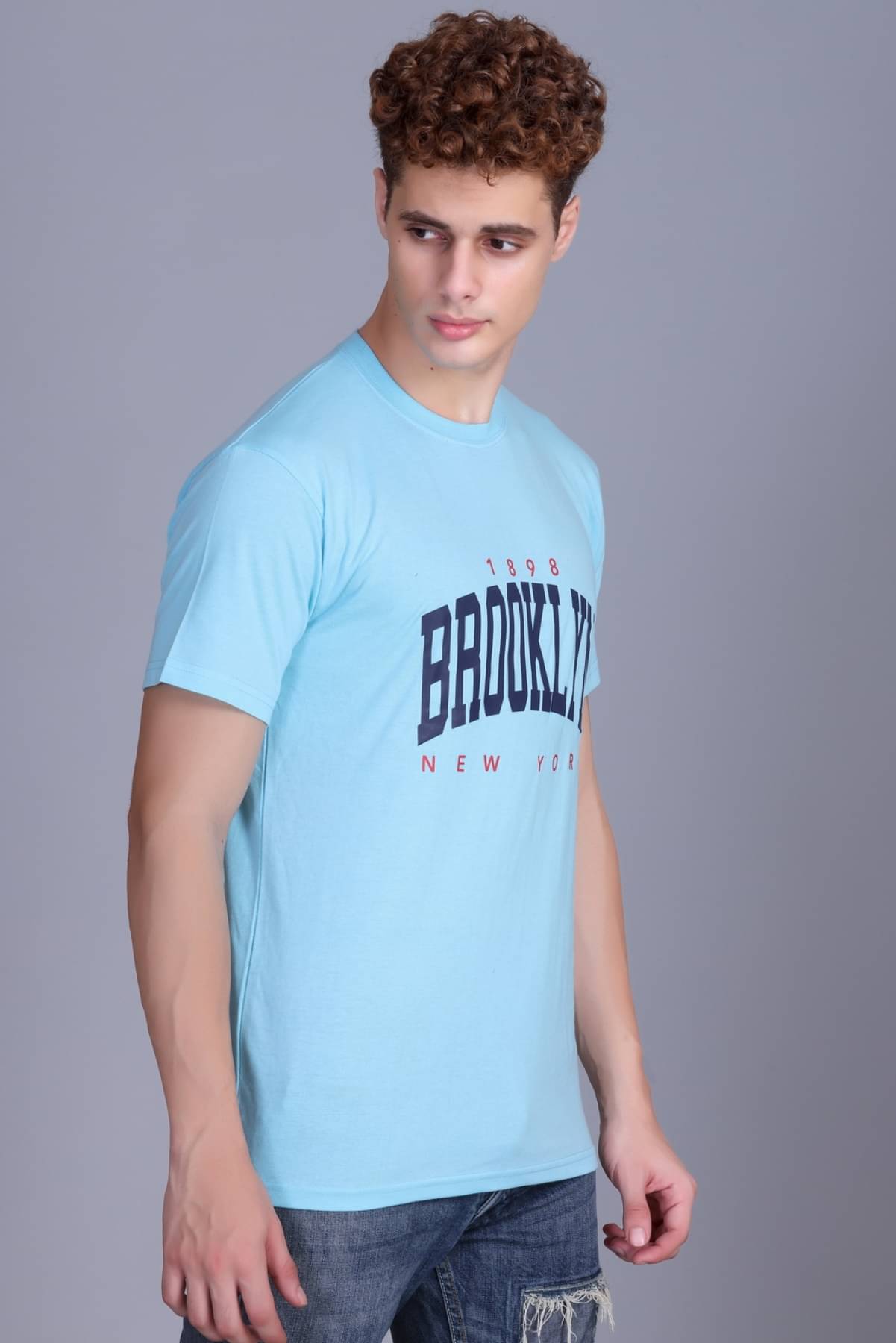 ZEFFORA Men Cotton Blend Regular Fit Printed T-Shirt ( Aqua Blue )     			ZEFFORA Men Cotton Blend Regular Fit Printed T-Shirt ( Aqua Blue )