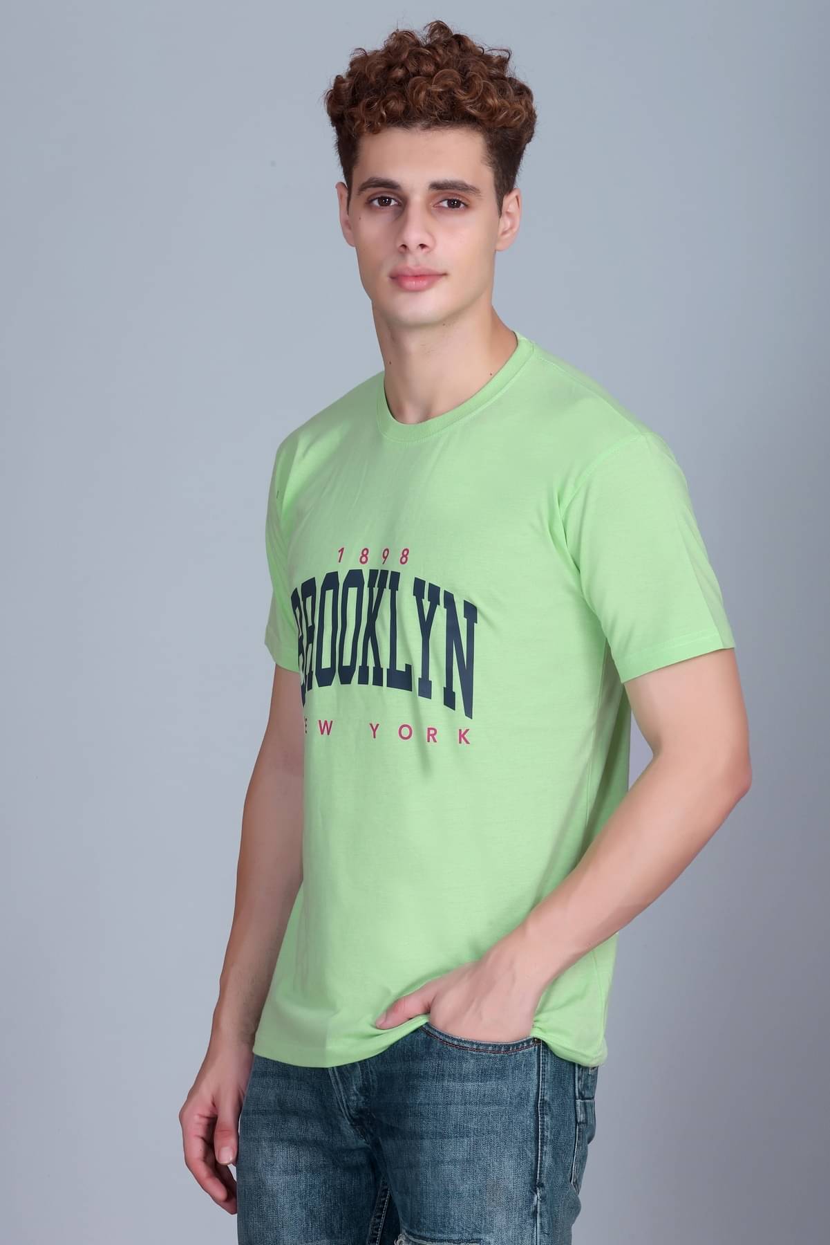     			ZEFFORA Men Cotton Blend Regular Fit Printed T-Shirt ( Light Green )