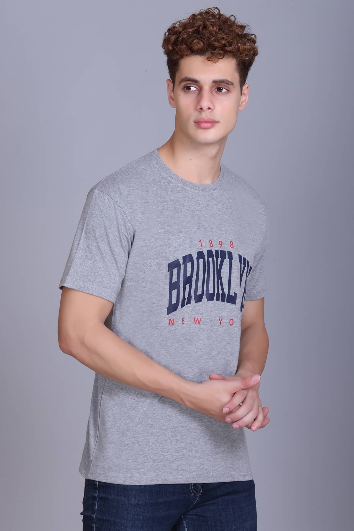     			ZEFFORA Men Cotton Blend Regular Fit Printed T-Shirt ( Grey )