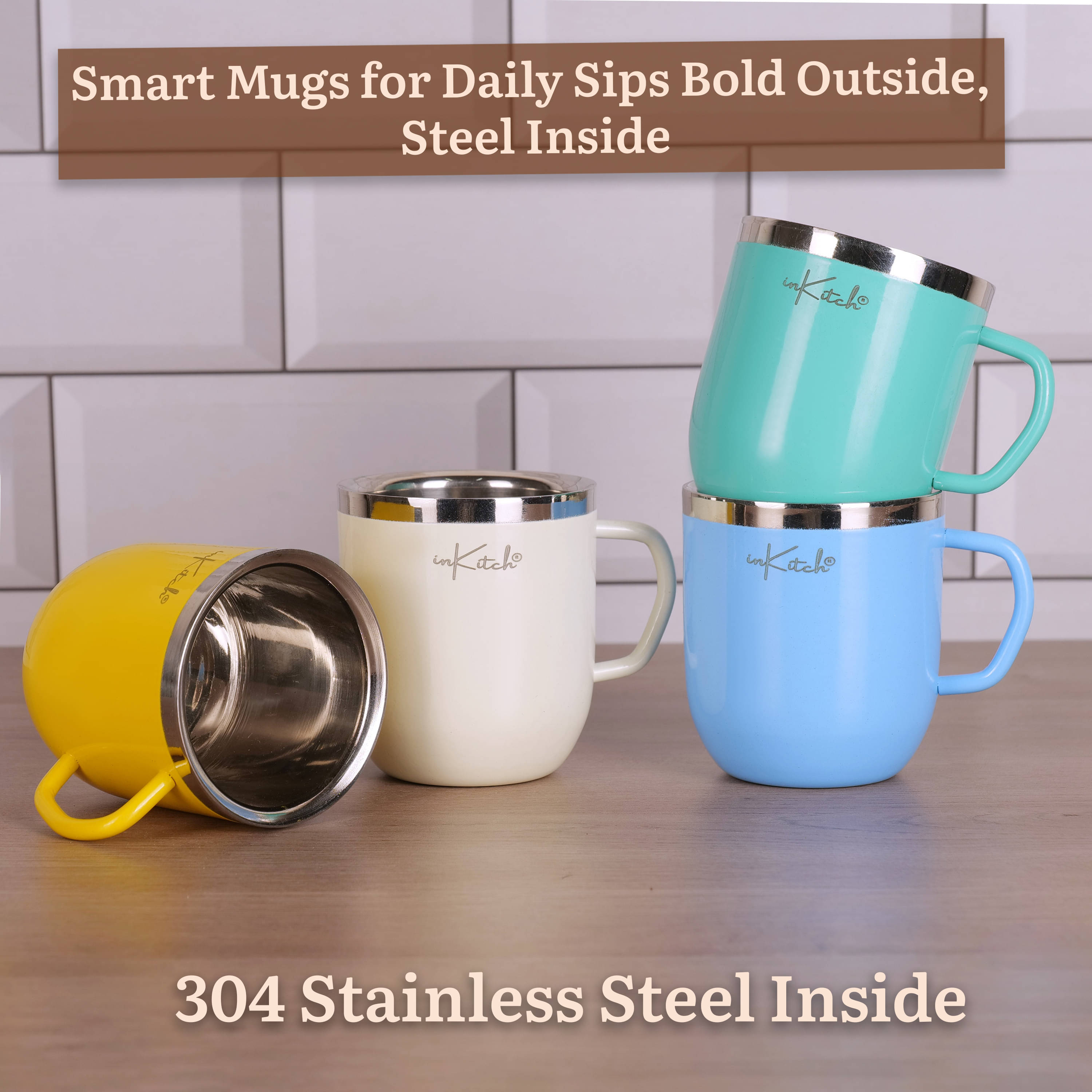     			inKitch Double Walled Mug Brand Logo Stainless Steel Coffee Mug 300 mL ( Pack of 4 )