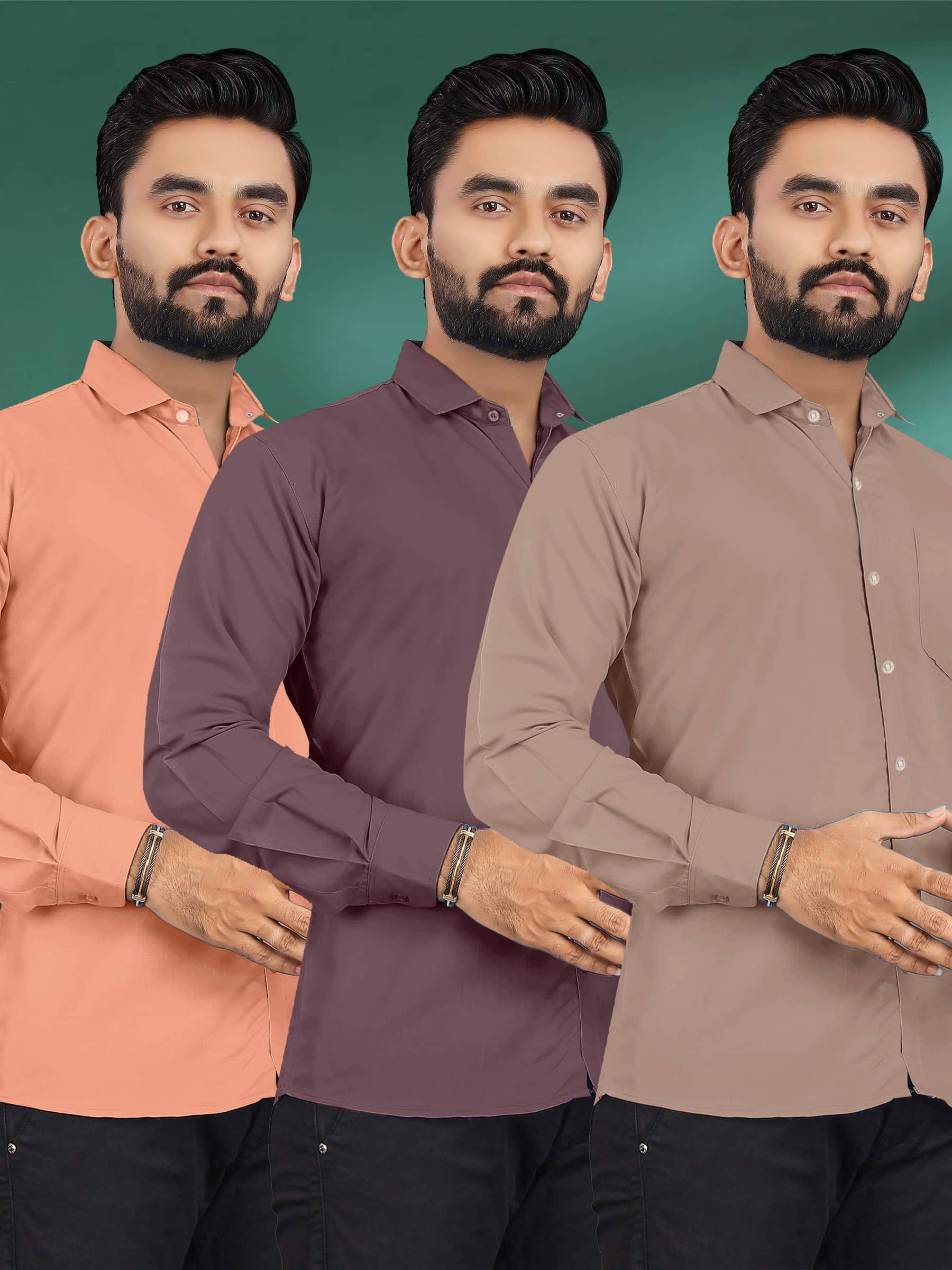 ALY JH0N Cotton Regular Fit Full Sleeves Men's Formal Shirt - Multicolor 10 ( Pack of 3 )