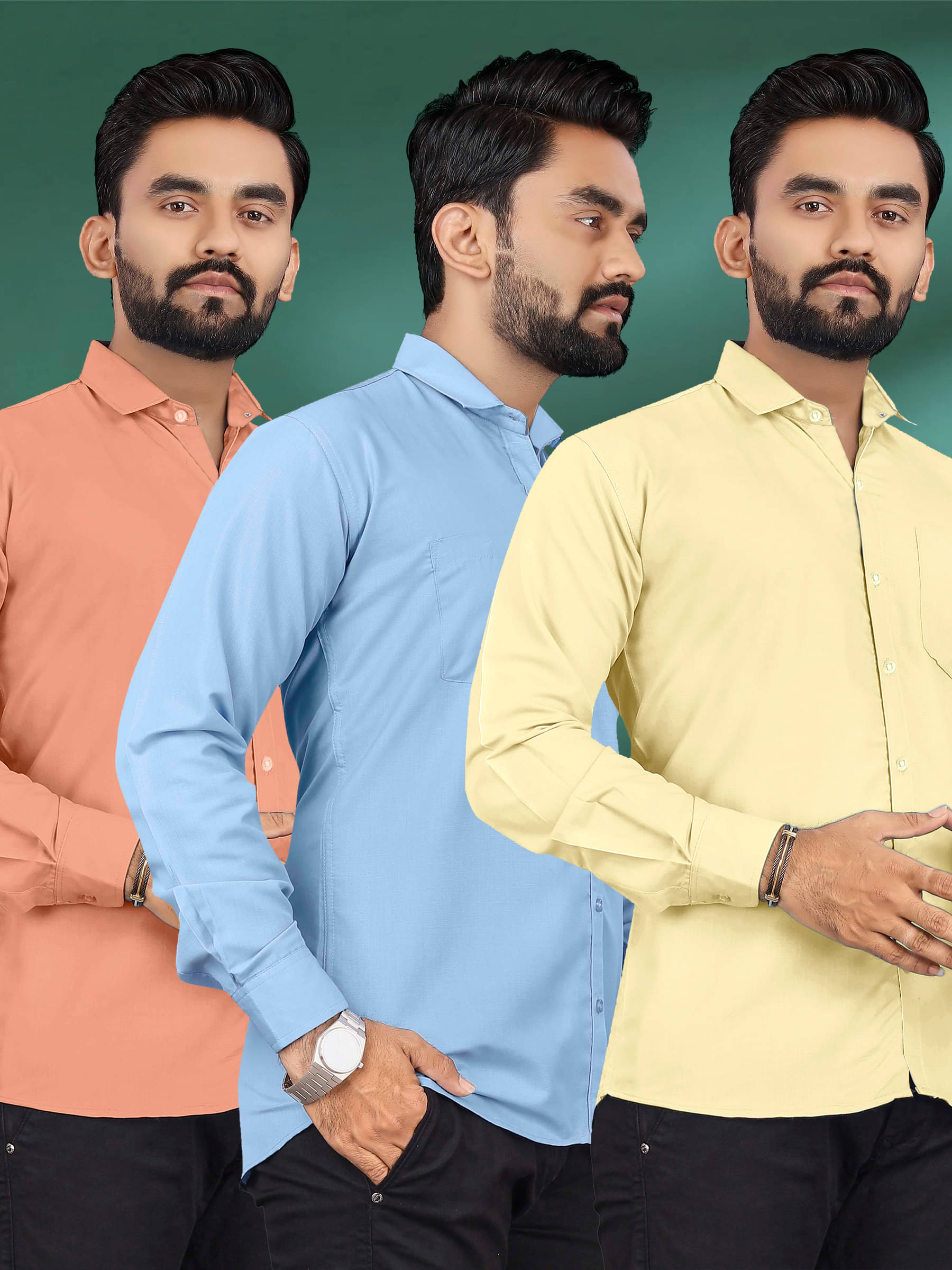 ALY JH0N Cotton Regular Fit Full Sleeves Men's Formal Shirt - Multicolor 10 ( Pack of 3 ) ALY JH0N Cotton Regular Fit Full Sleeves Men's Formal Shirt - Multicolor 10 ( Pack of 3 )
