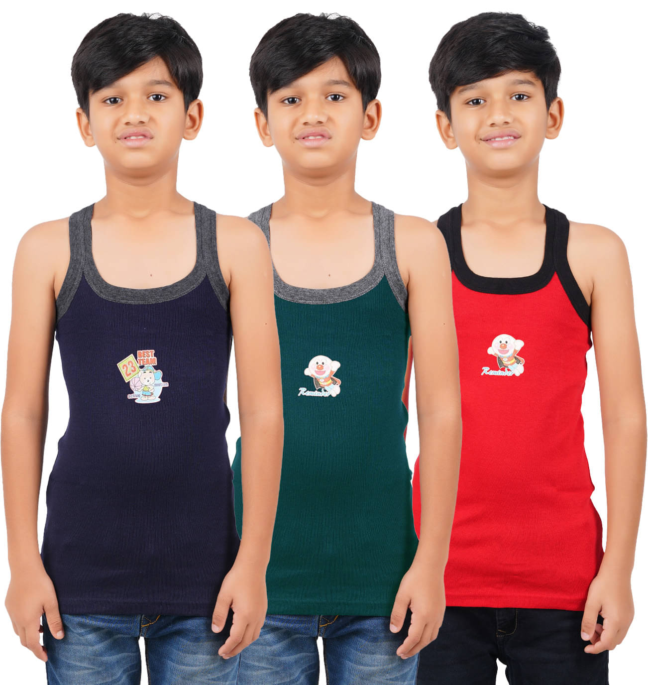 Amul comfy Pack of 3 Boys Cotton Vest ( Multicolor 9 )     			Amul comfy Pack of 3 Boys Cotton Vest ( Multicolor 9 )