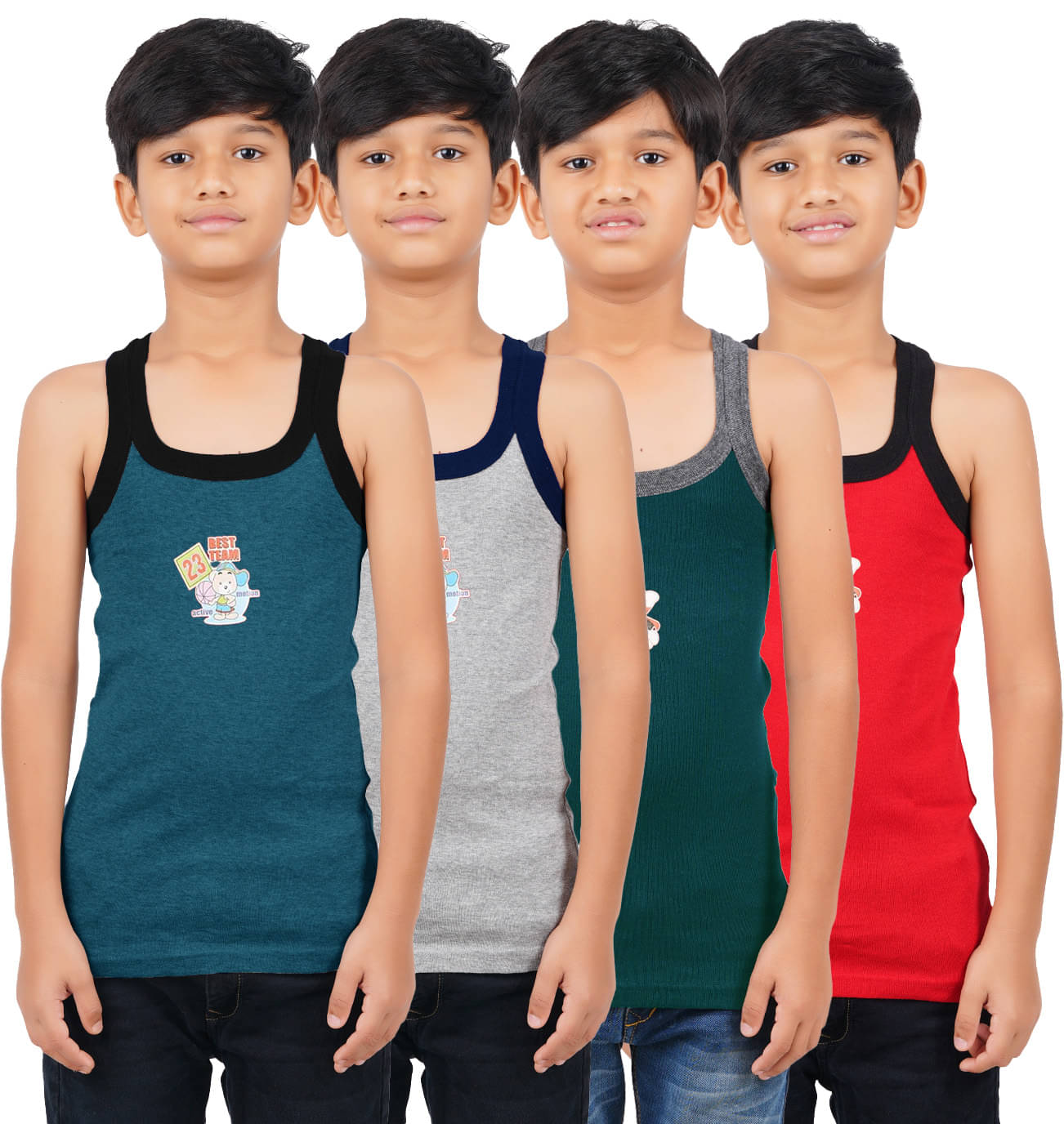 Amul comfy Pack of 4 Boys Cotton Vest ( Multicolor 2 )     			Amul comfy Pack of 4 Boys Cotton Vest ( Multicolor 2 )