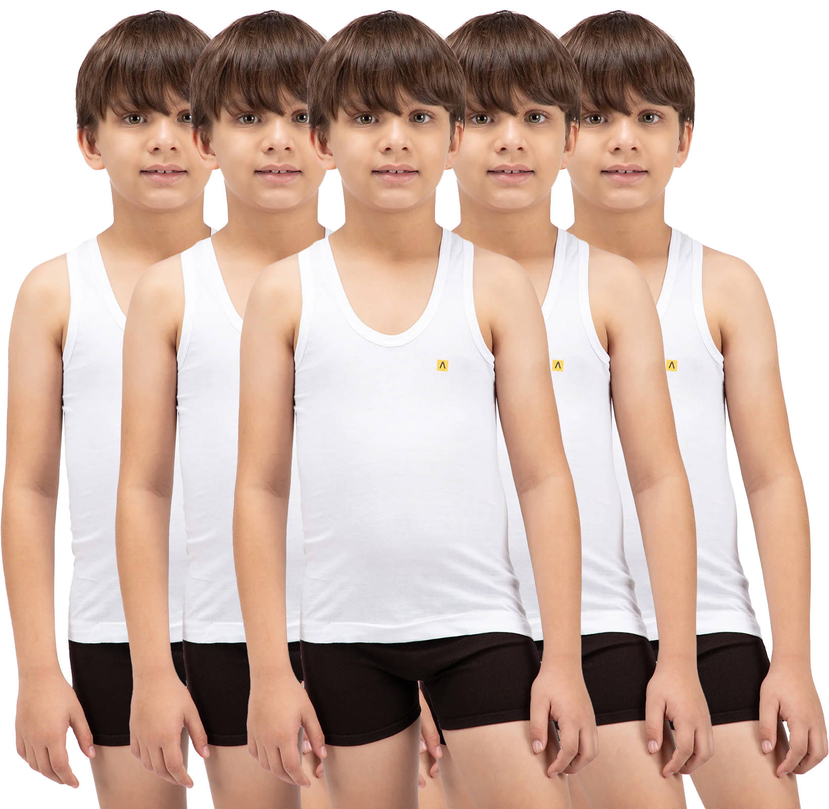     			Amul comfy Pack of 5 Boys Cotton Vest ( White )