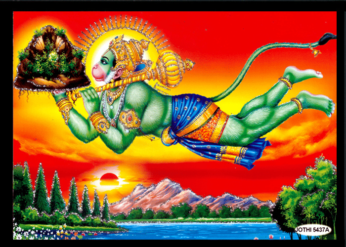     			BAJRANGBALI HANUMAN Sparkled Laminated Photo 7 (Width) x 5 (Length) inch on Wooden Base With Back Support Mount