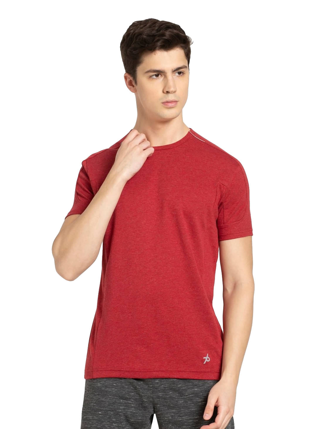     			Jockey Men Polyester Regular Fit Solid T-Shirt ( Red )