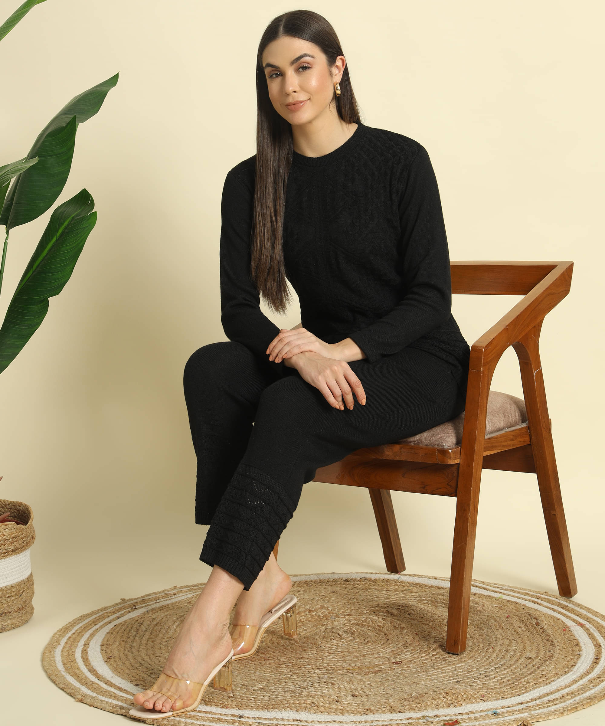     			Kilvested Women Solid Top With Palazzos Co-Ord Set ( Black )