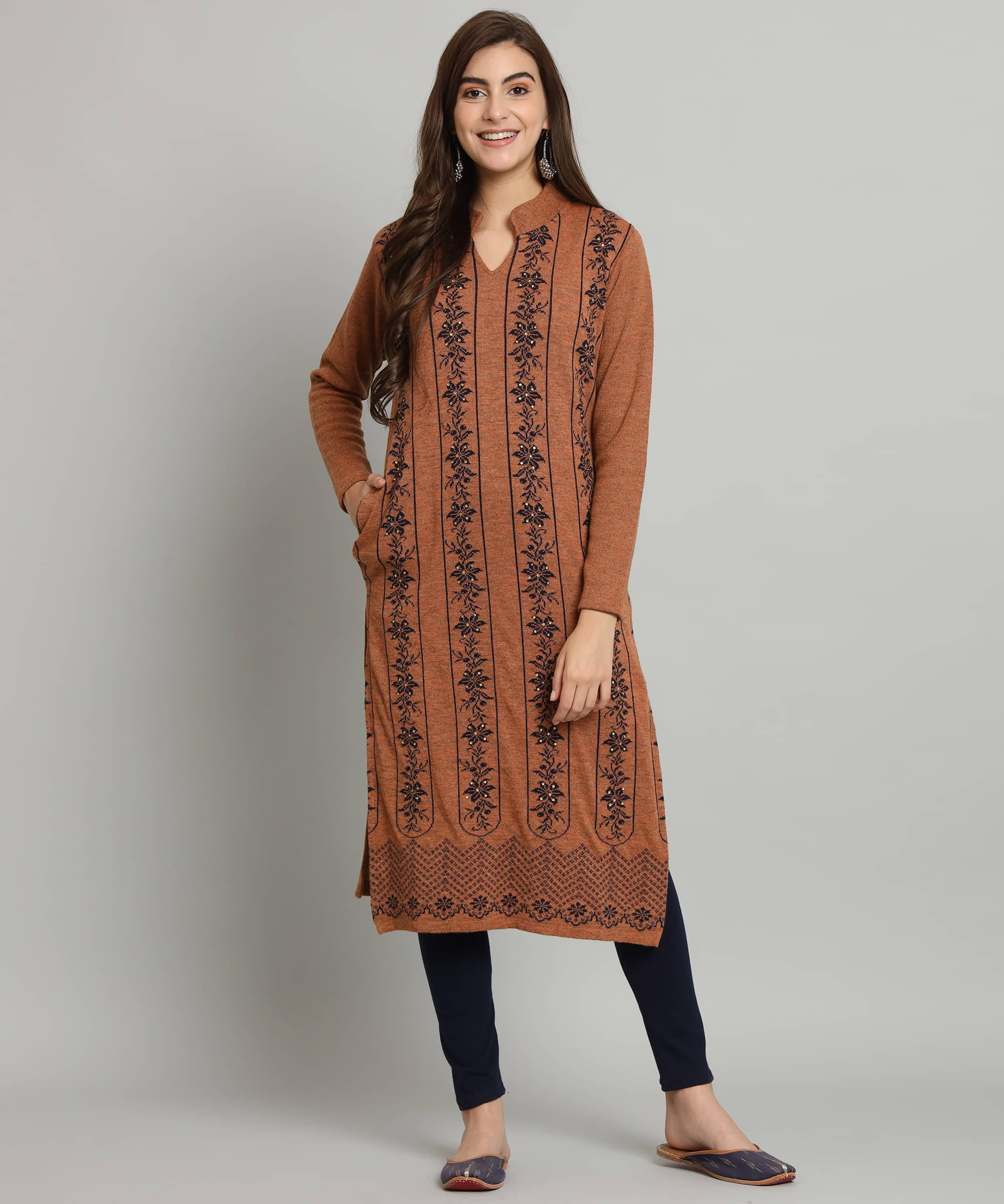 Kilvested Women Woollen Self Design A-line Kurti ( Brown )     			Kilvested Women Woollen Self Design A-line Kurti ( Brown )