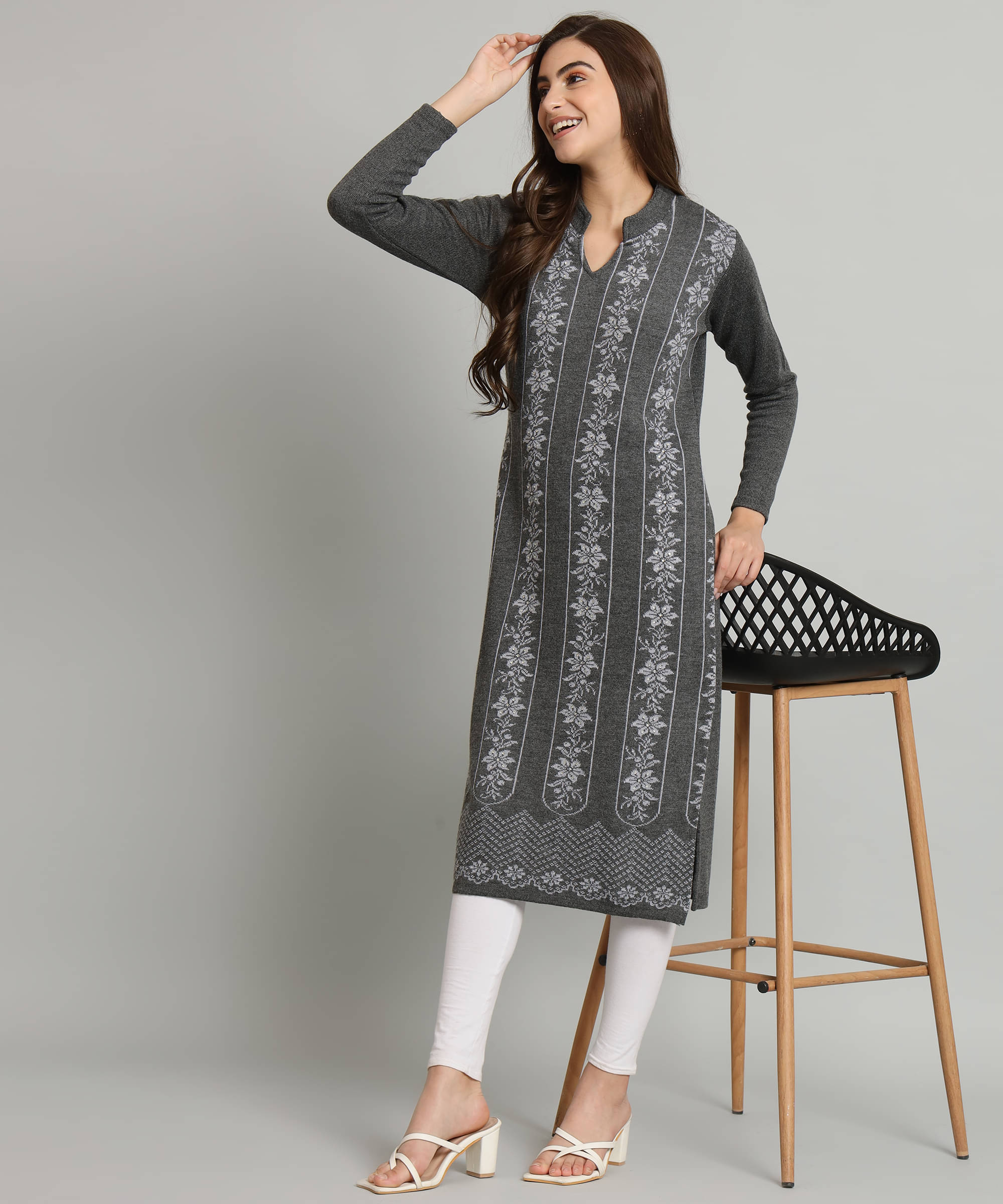     			Kilvested Women Woollen Self Design A-line Kurti ( Dark Grey )