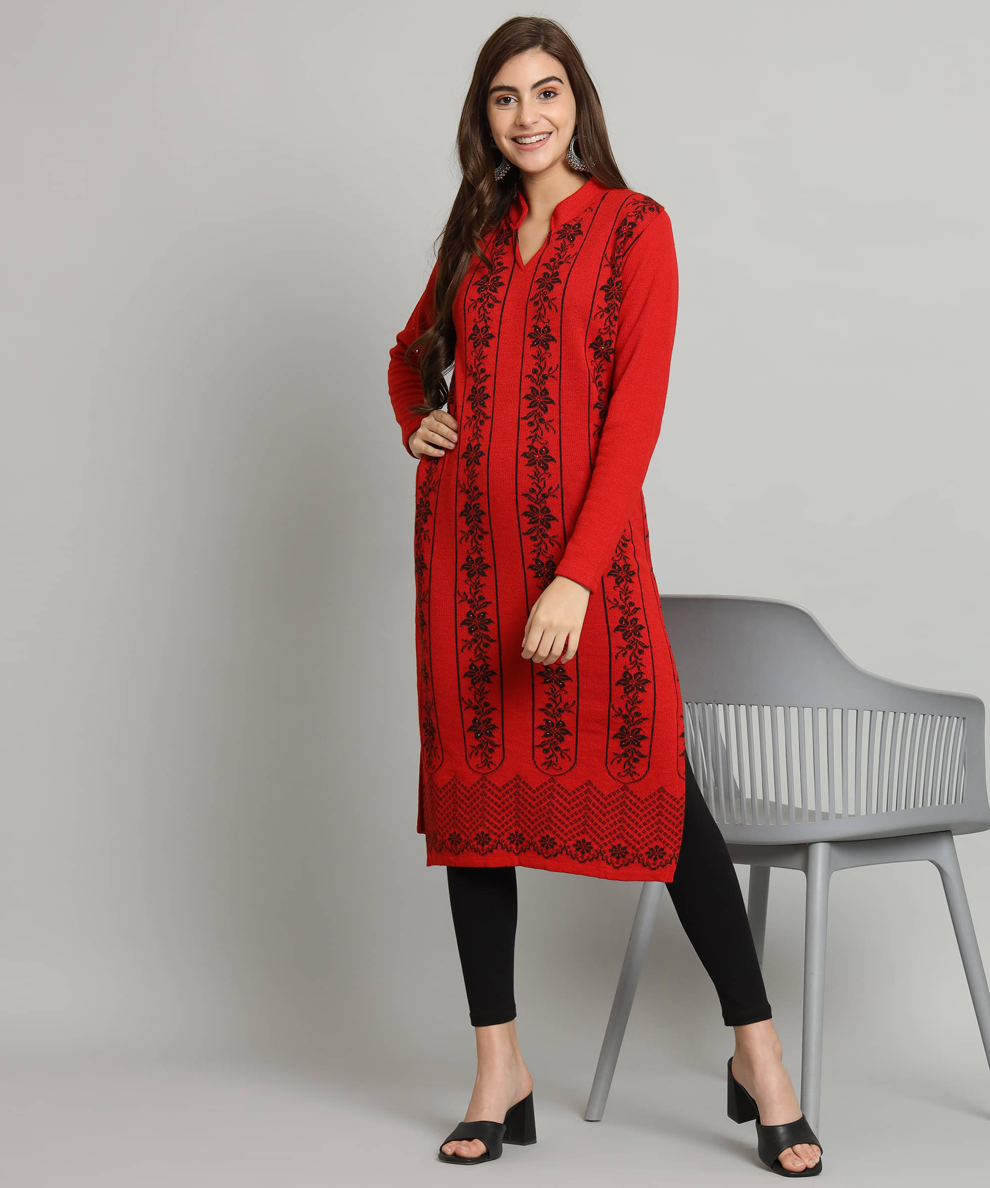     			Kilvested Women Woollen Self Design A-line Kurti ( Red )