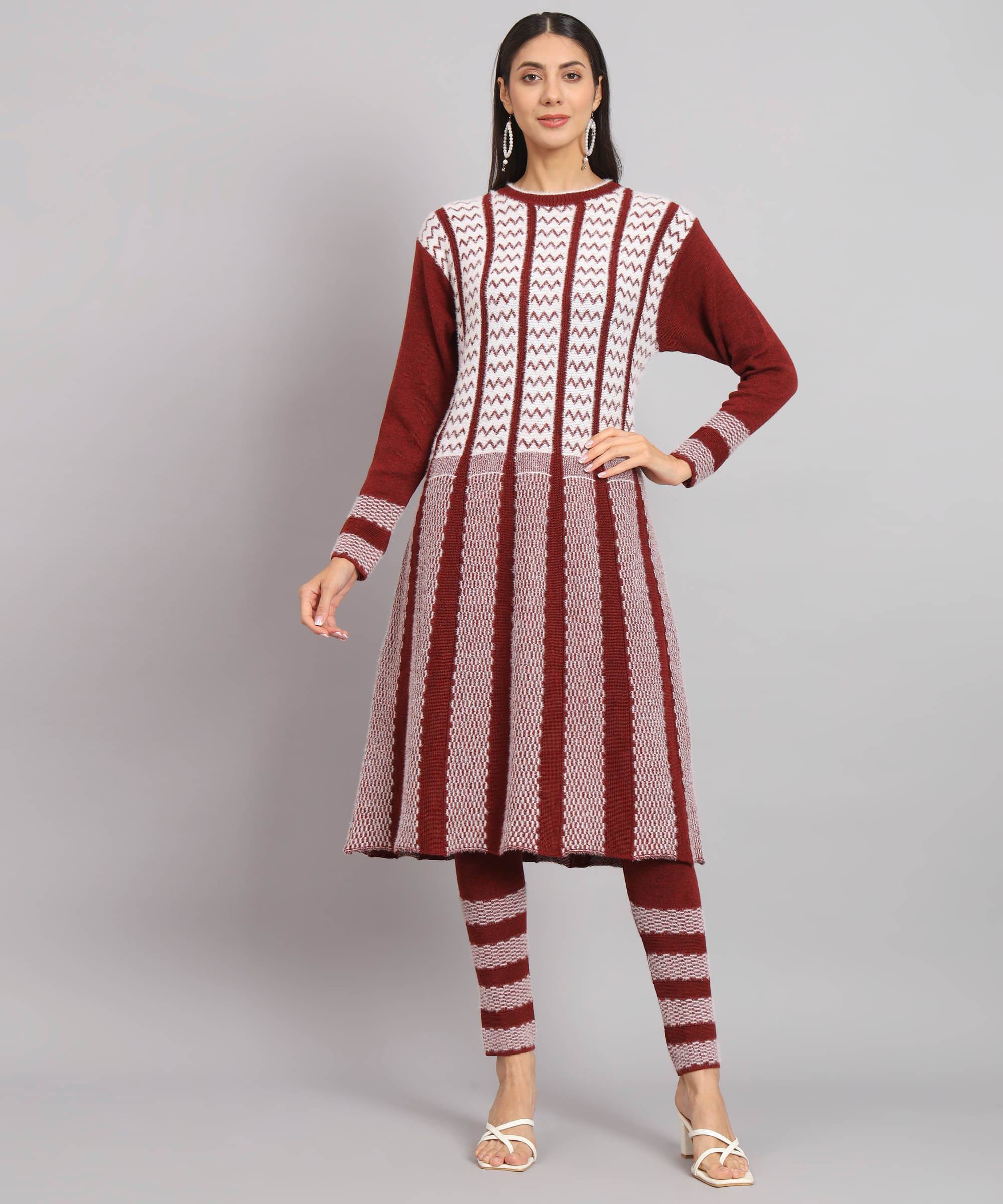 Kilvested Women Woollen Self Design Frock Style Kurti With Palazzo ( Maroon )     			Kilvested Women Woollen Self Design Frock Style Kurti With Palazzo ( Maroon )