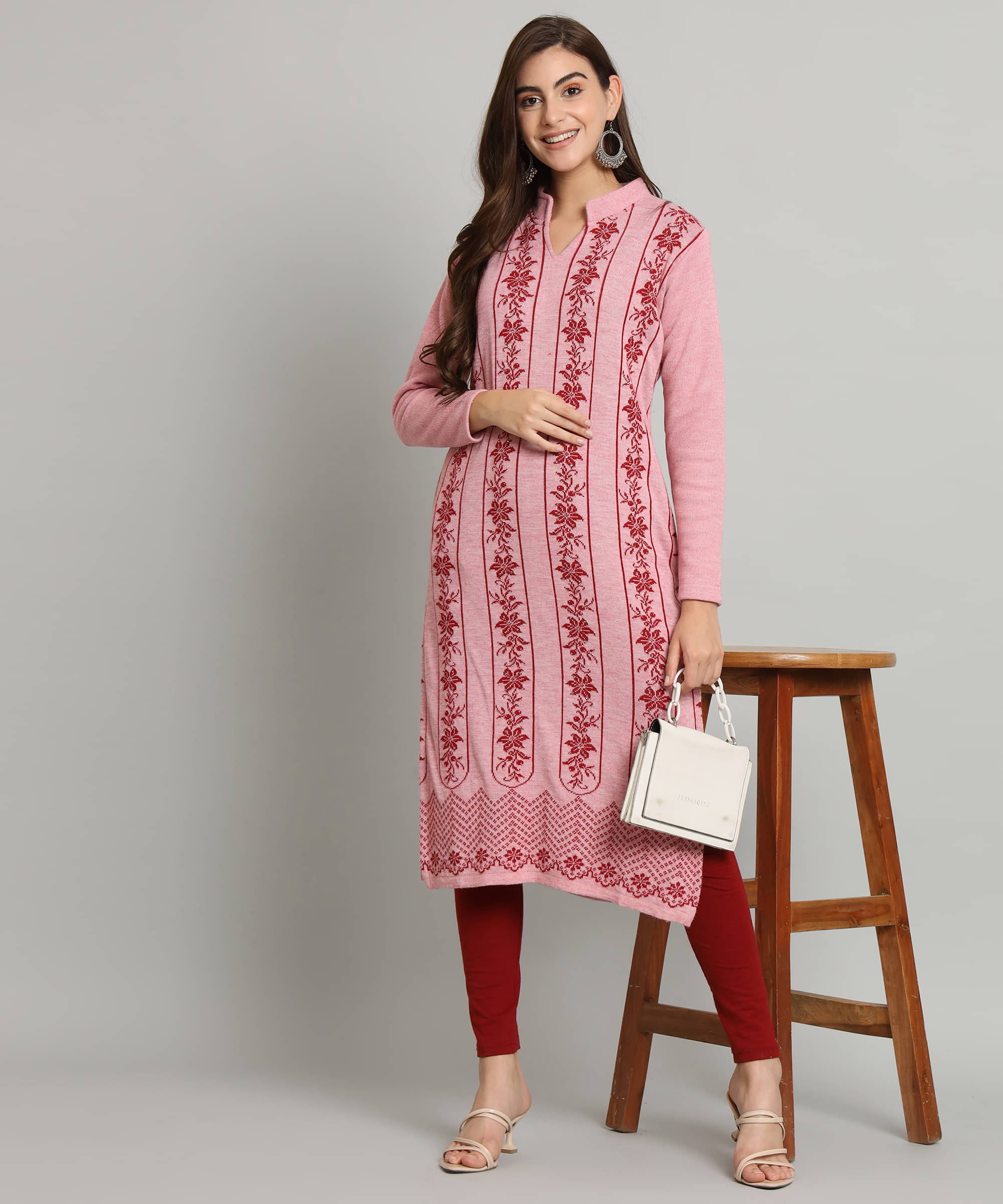     			Kilvested Women Woollen Self Design A-line Kurti ( Peach )
