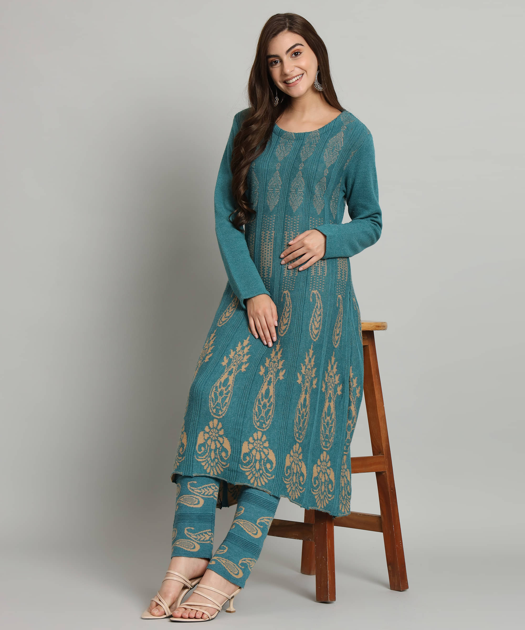 Kilvested Women Woollen Self Design Frock Style Kurti With Palazzo ( Mint Green ) Kilvested Women Woollen Self Design Frock Style Kurti With Palazzo ( Mint Green )