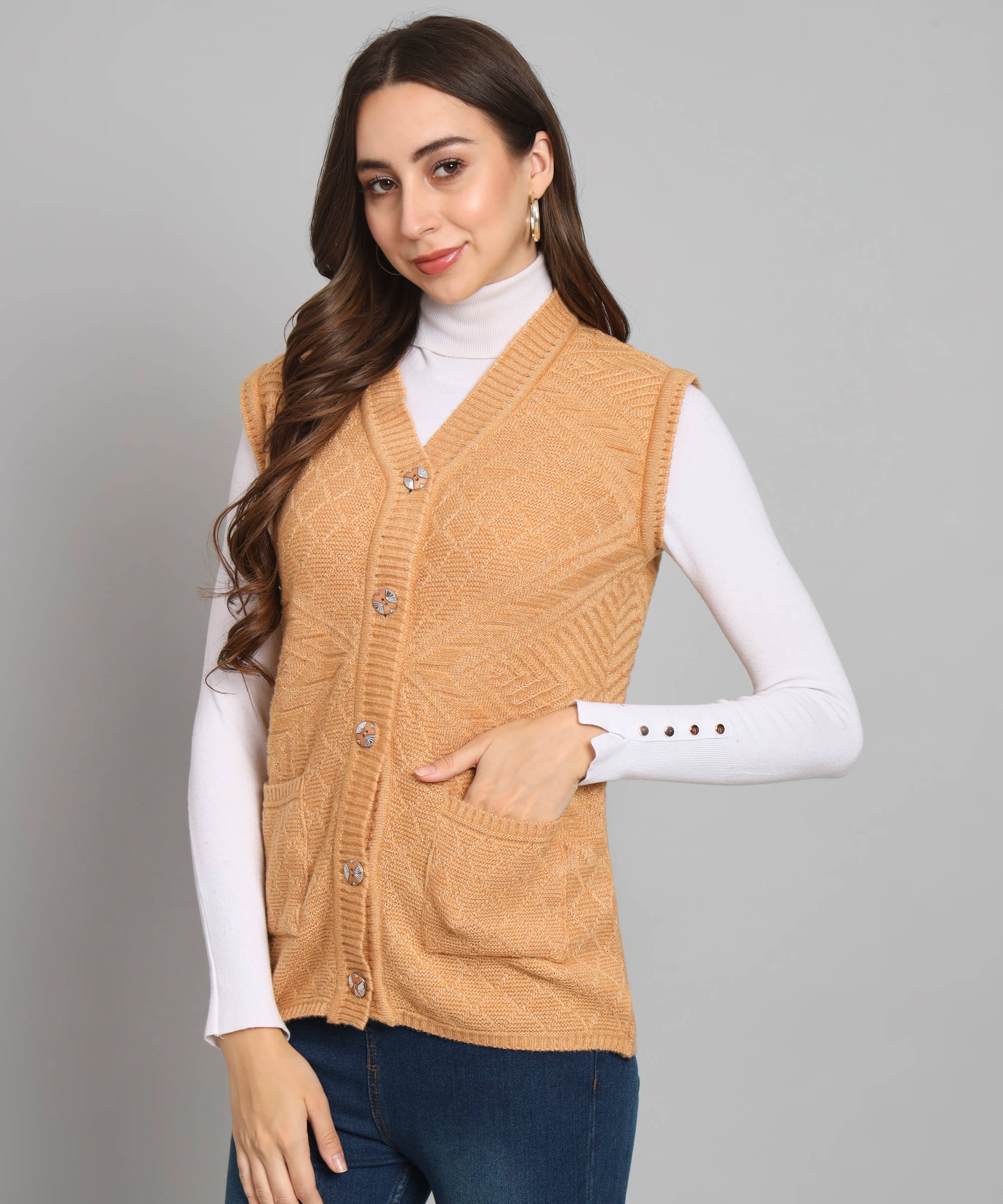 Kilvested Woollen V Neck Women's Buttoned Cardigans - Beige ( Pack of 1 ) Kilvested Woollen V Neck Women's Buttoned Cardigans - Beige ( Pack of 1 )