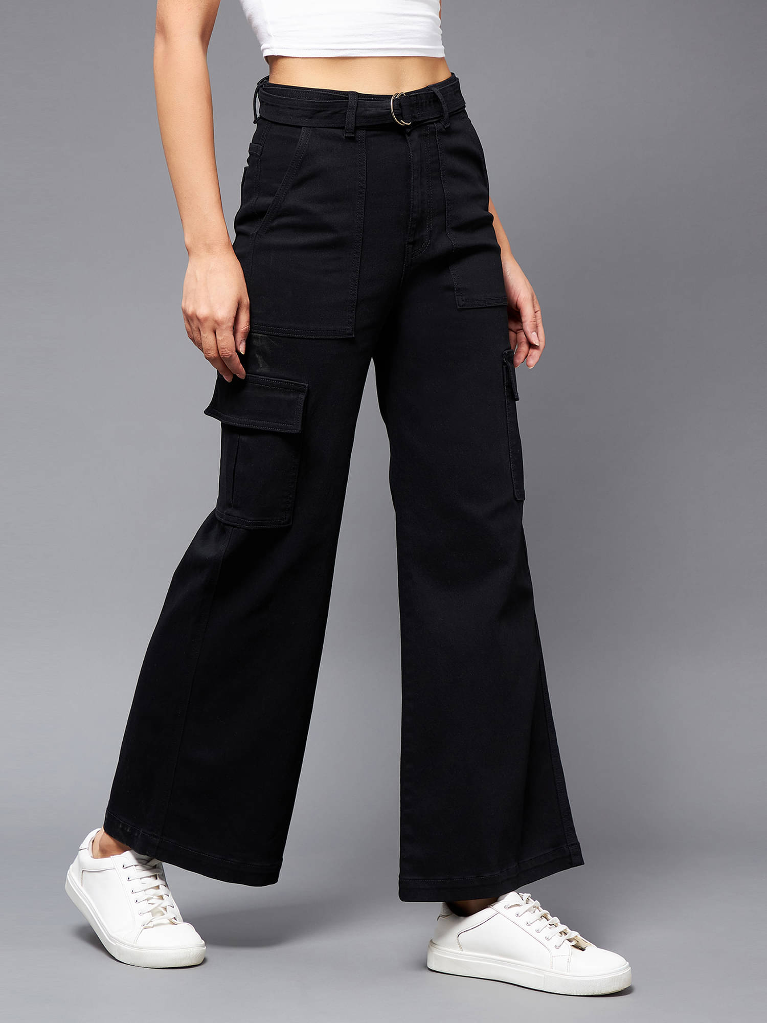     			Miss Chase Women's Wide Leg High-Rise Jeans ( Black )