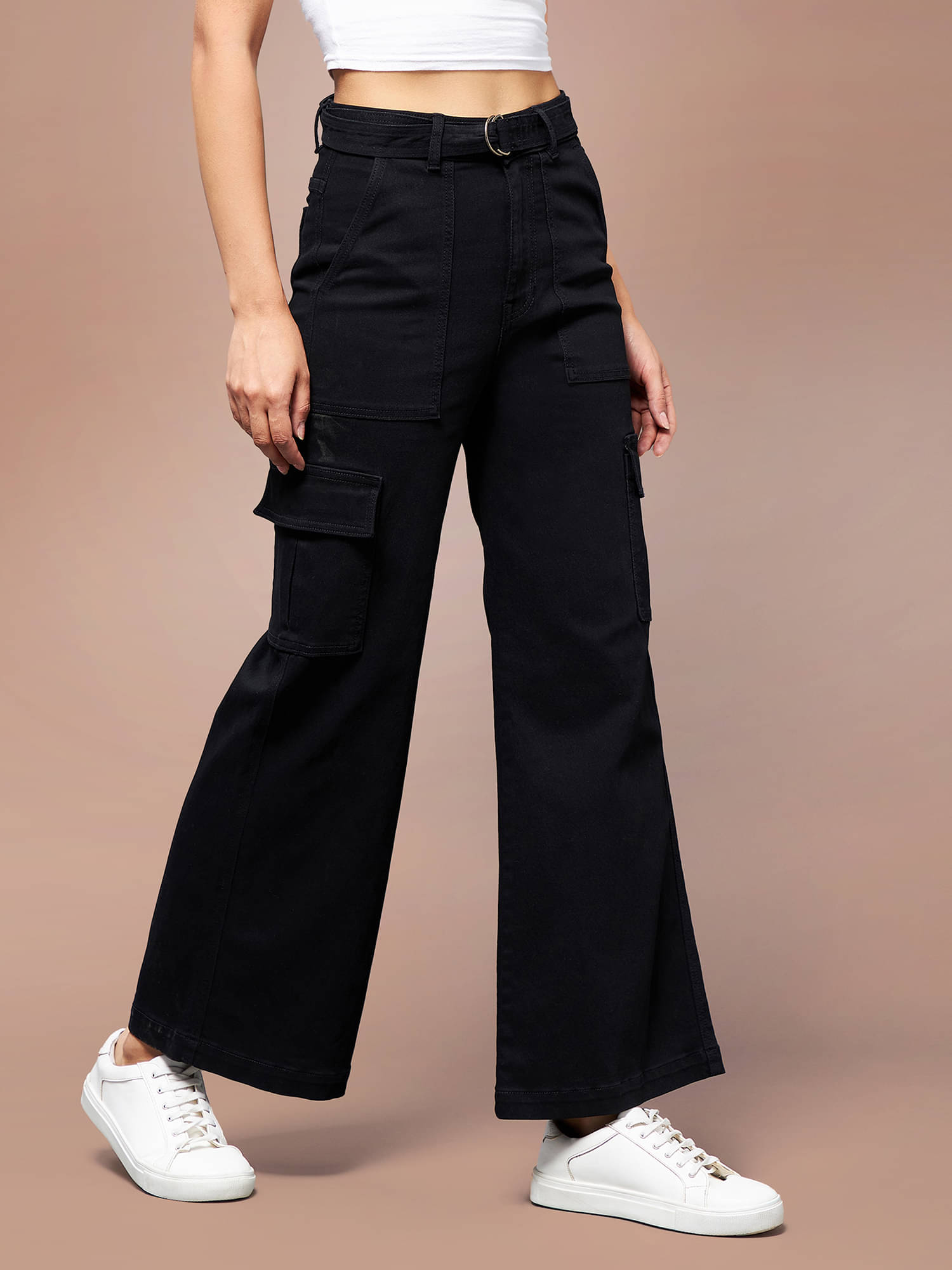     			Miss Chase Women's Wide Leg High-Rise Jeans ( Black )