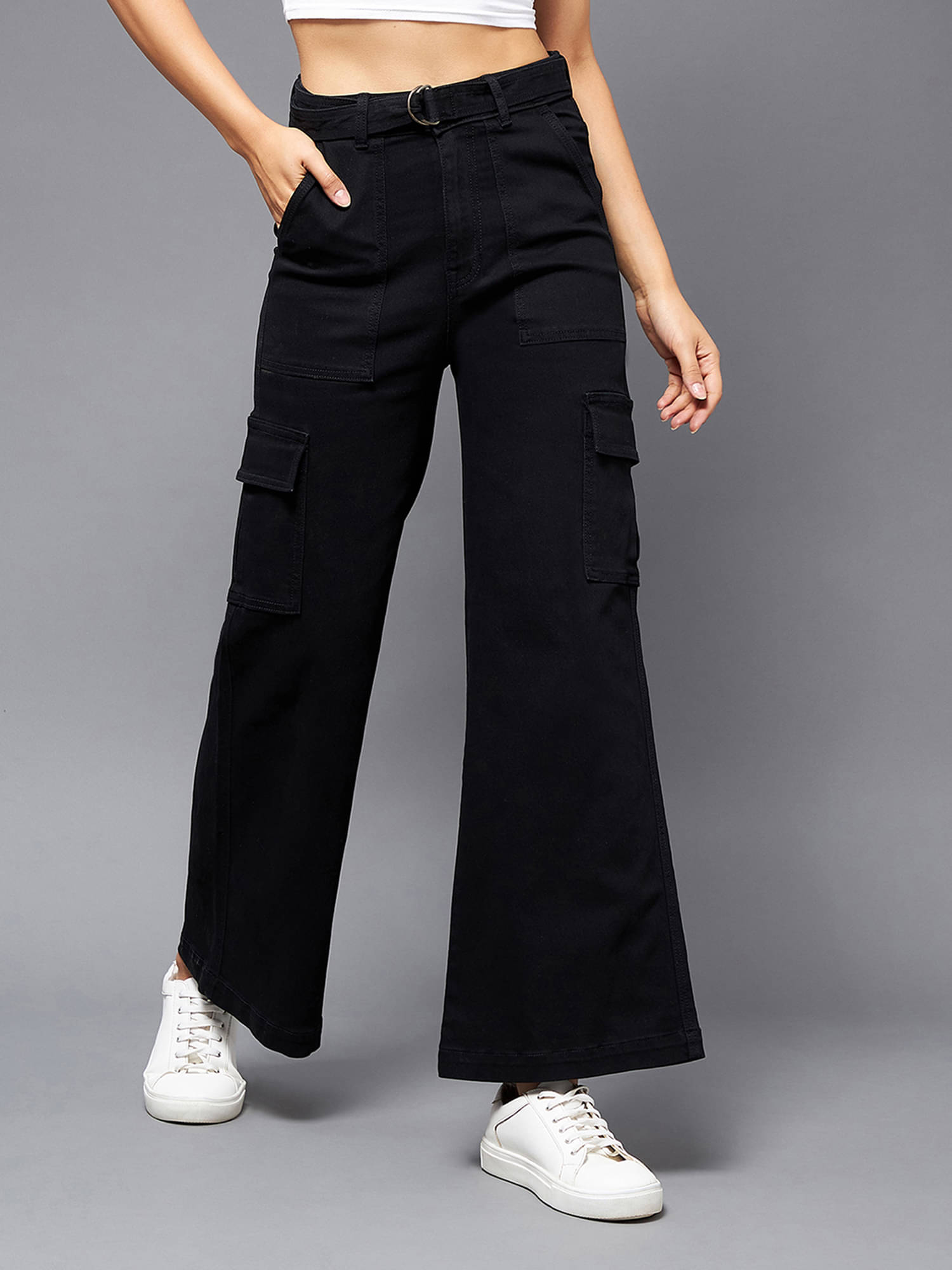     			Miss Chase Women's Wide Leg High-Rise Jeans ( Black )