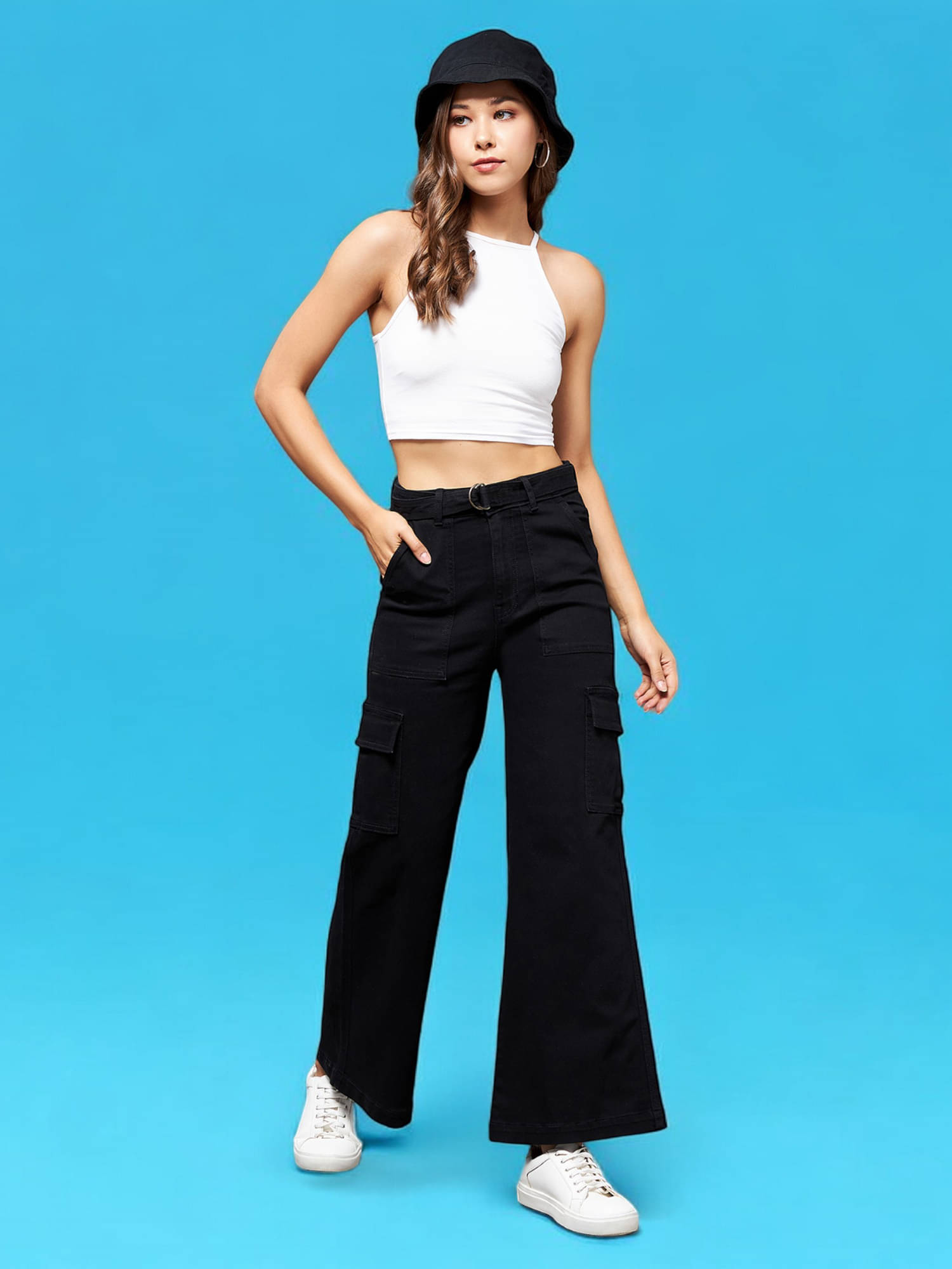     			Miss Chase Women's Wide Leg High-Rise Jeans ( Black )