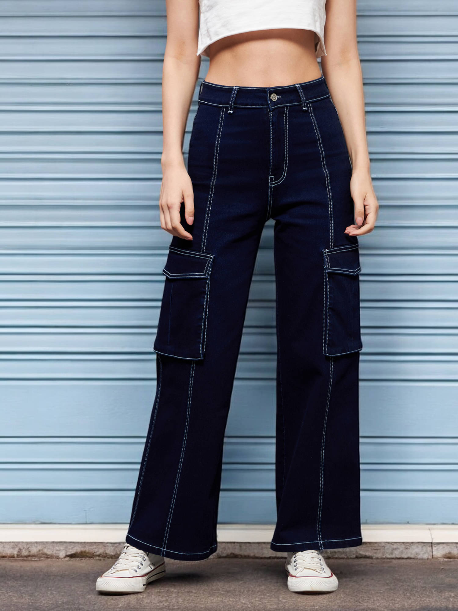     			Miss Chase Women's Wide Leg High-Rise Jeans ( Blue )