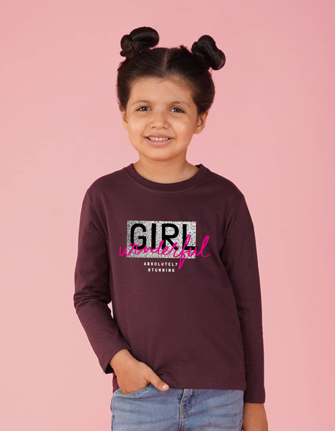     			Nusyl Pack of 1 Girls Cotton Blend T-Shirt ( Maroon )