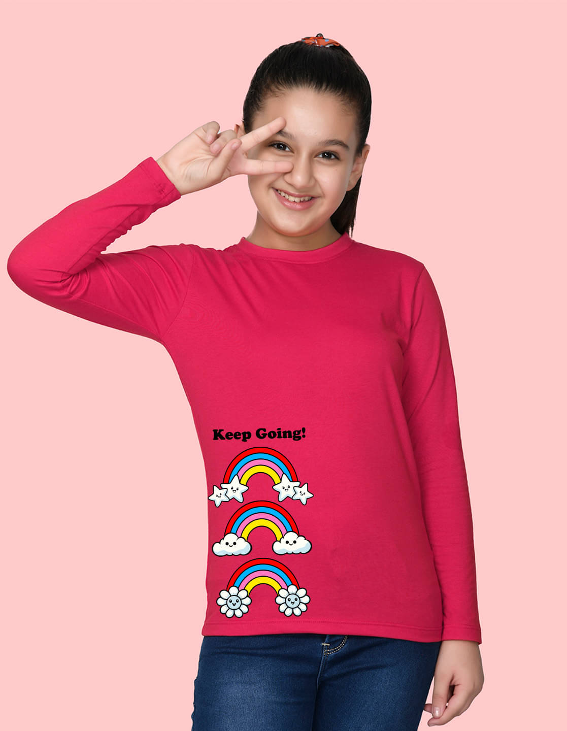     			Nusyl Pack of 1 Girls Cotton Blend T-Shirt ( Pink )