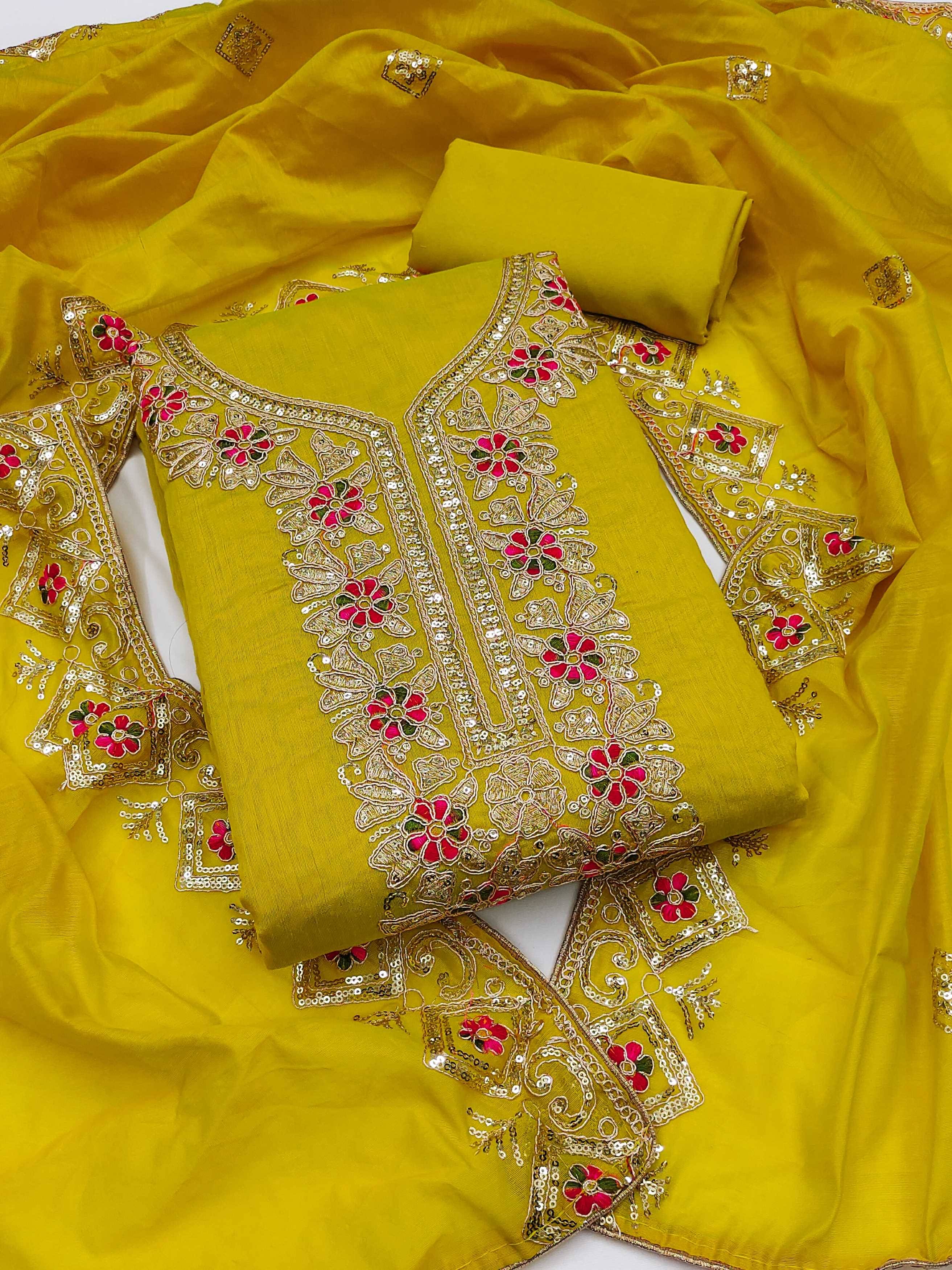     			PANZORA Women Chanderi Unstitched Dress Material ( Mustard )