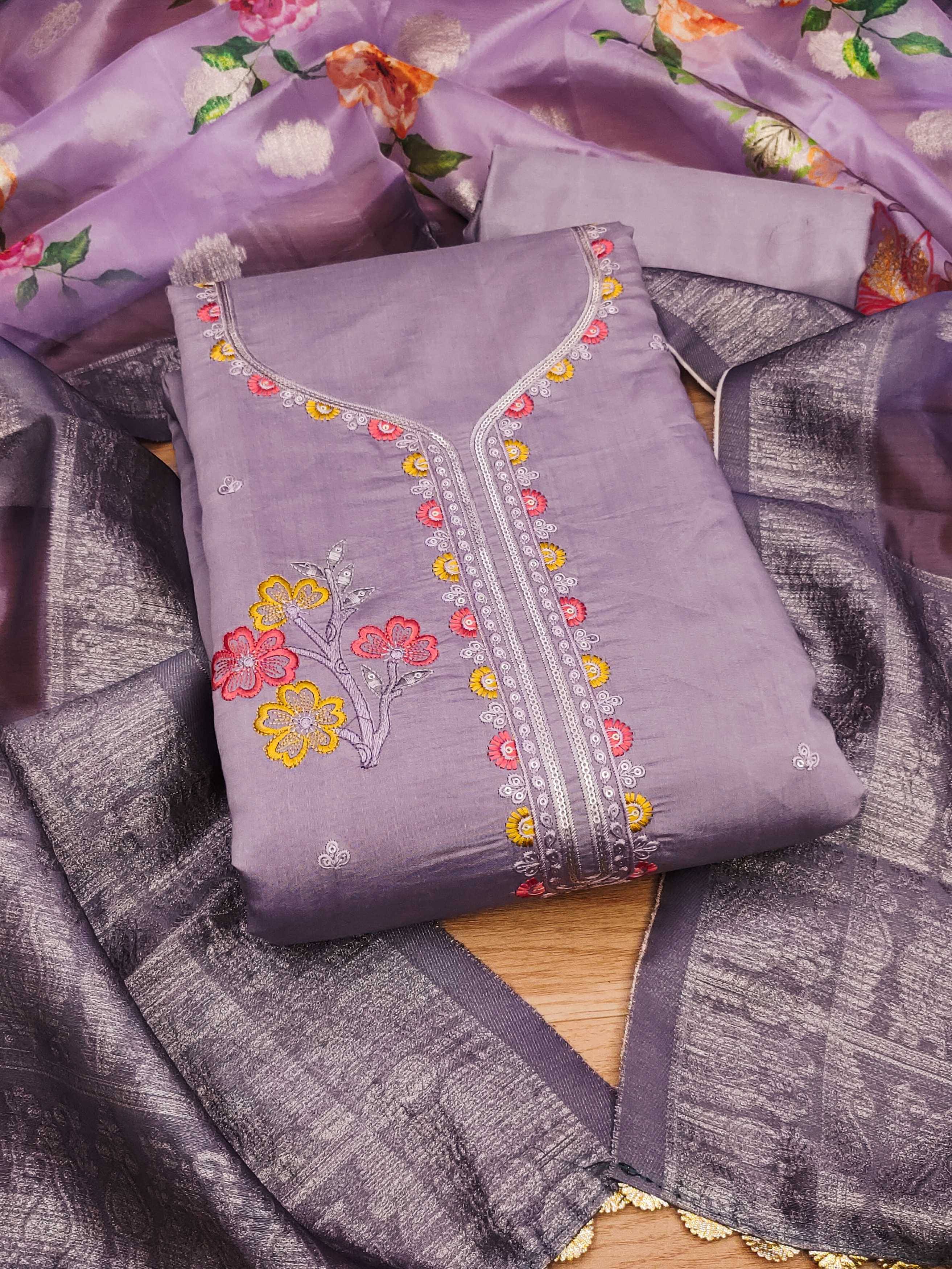     			PANZORA Women Chanderi Unstitched Dress Material ( Lavender )