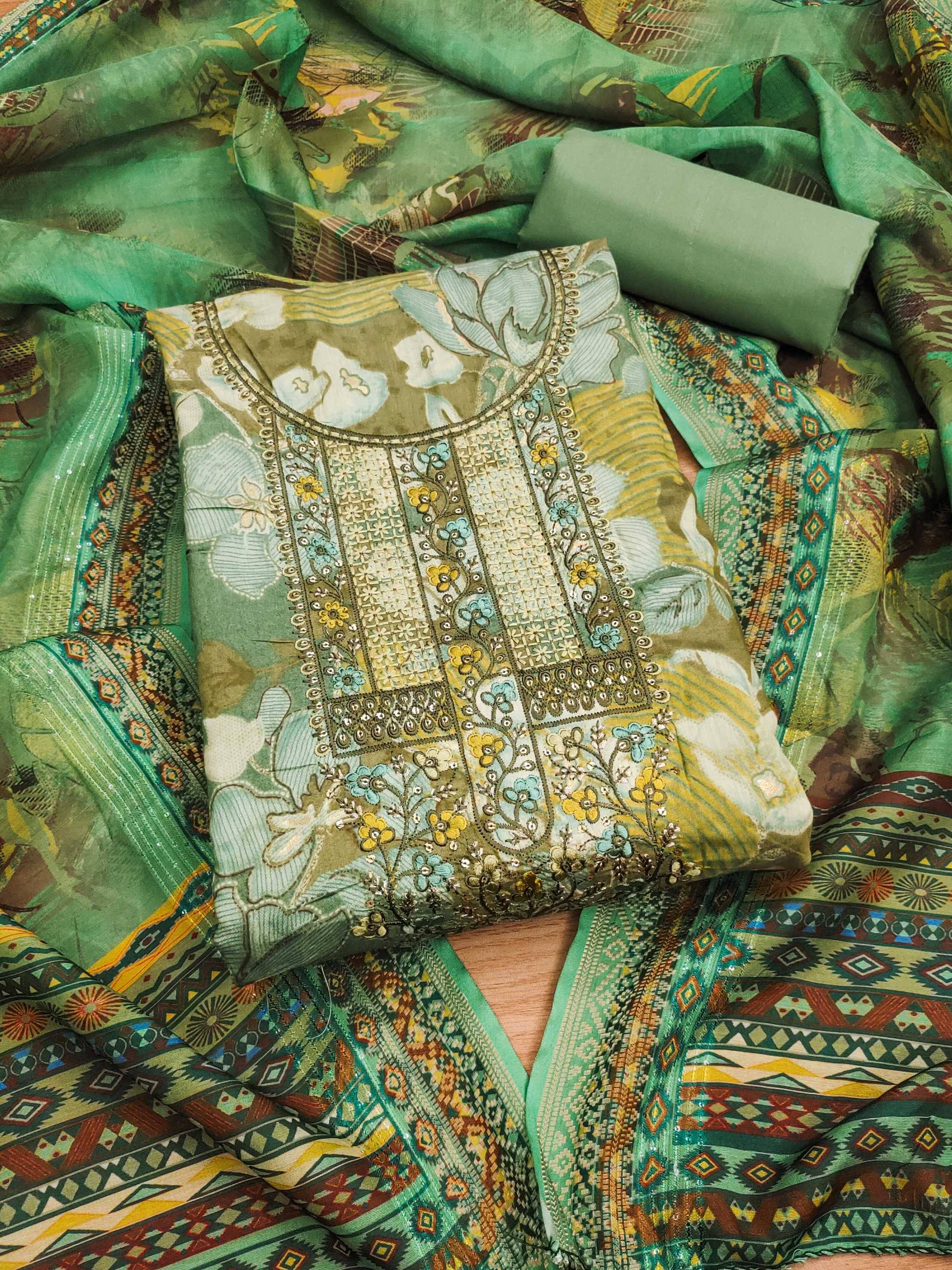     			PANZORA Women Chanderi Unstitched Dress Material ( Green )