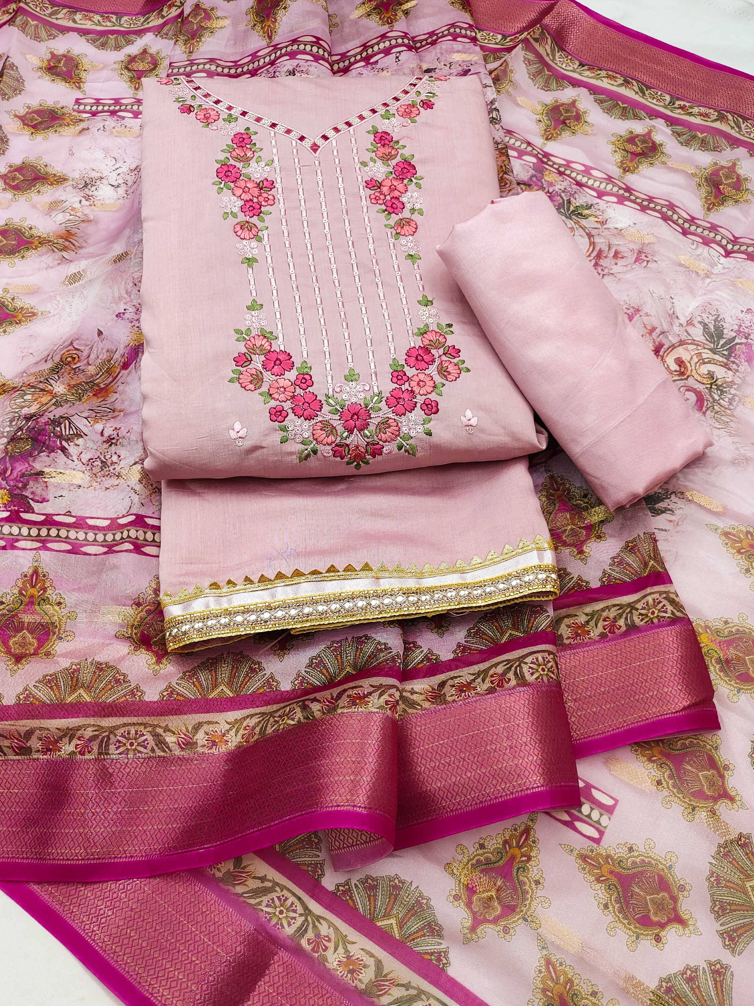     			PANZORA Women Chanderi Unstitched Dress Material ( Pink )
