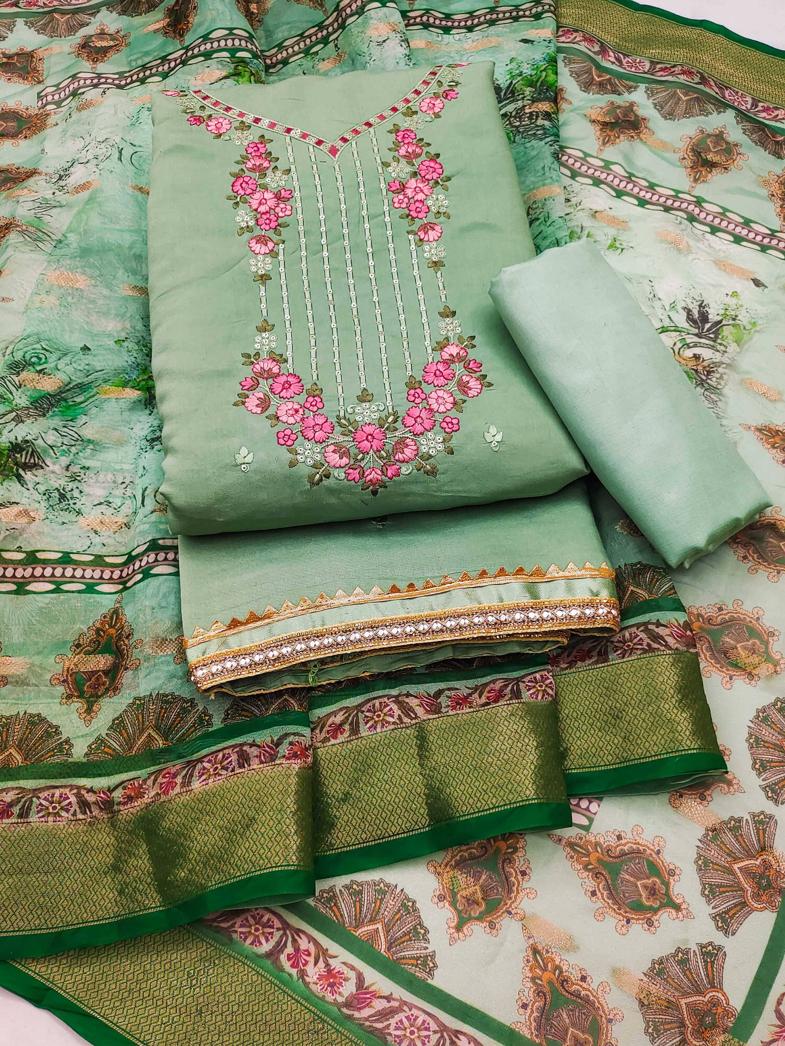     			PANZORA Women Chanderi Unstitched Dress Material ( Green )