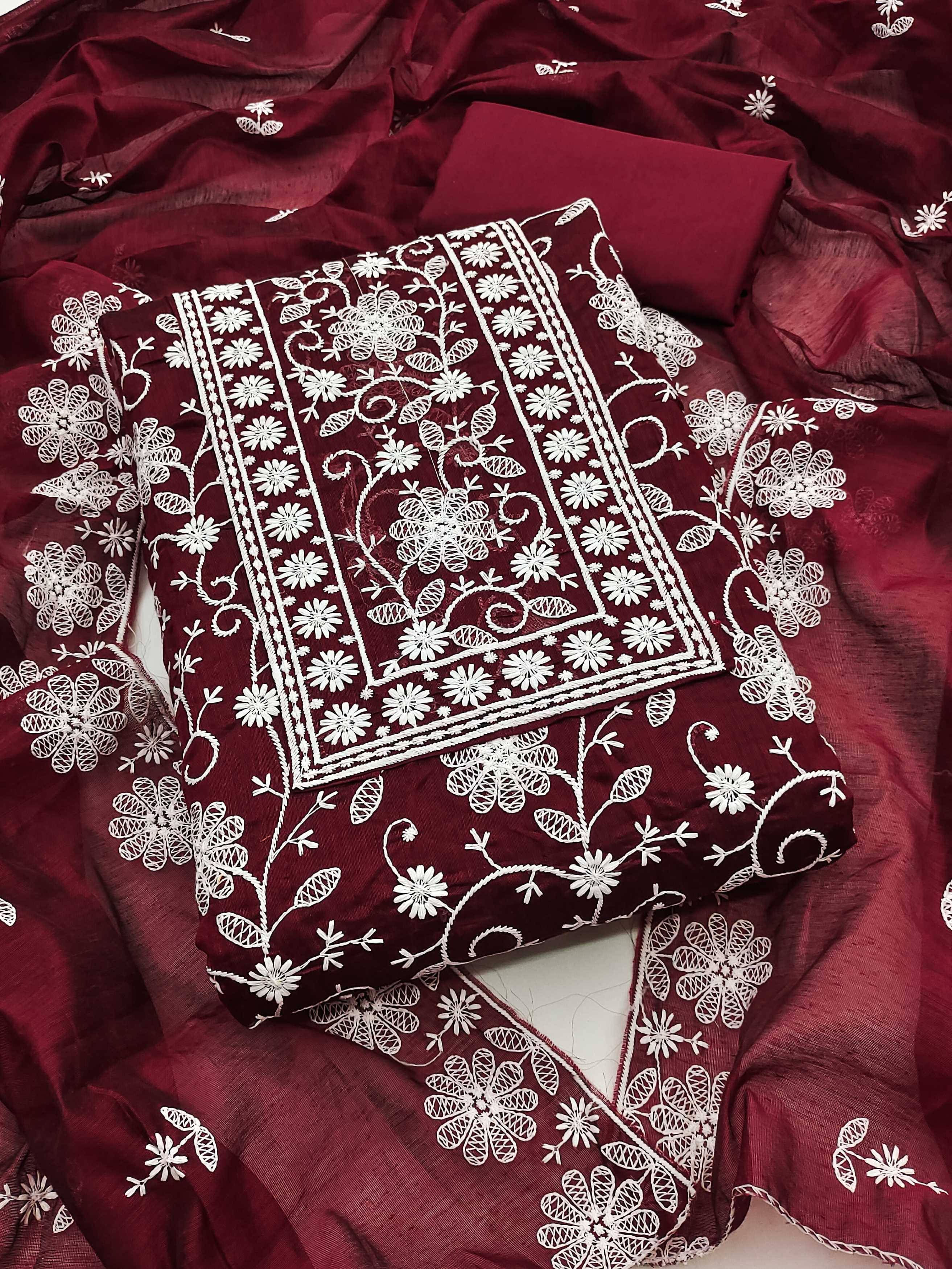     			PANZORA Women Chanderi Unstitched Dress Material ( Maroon )