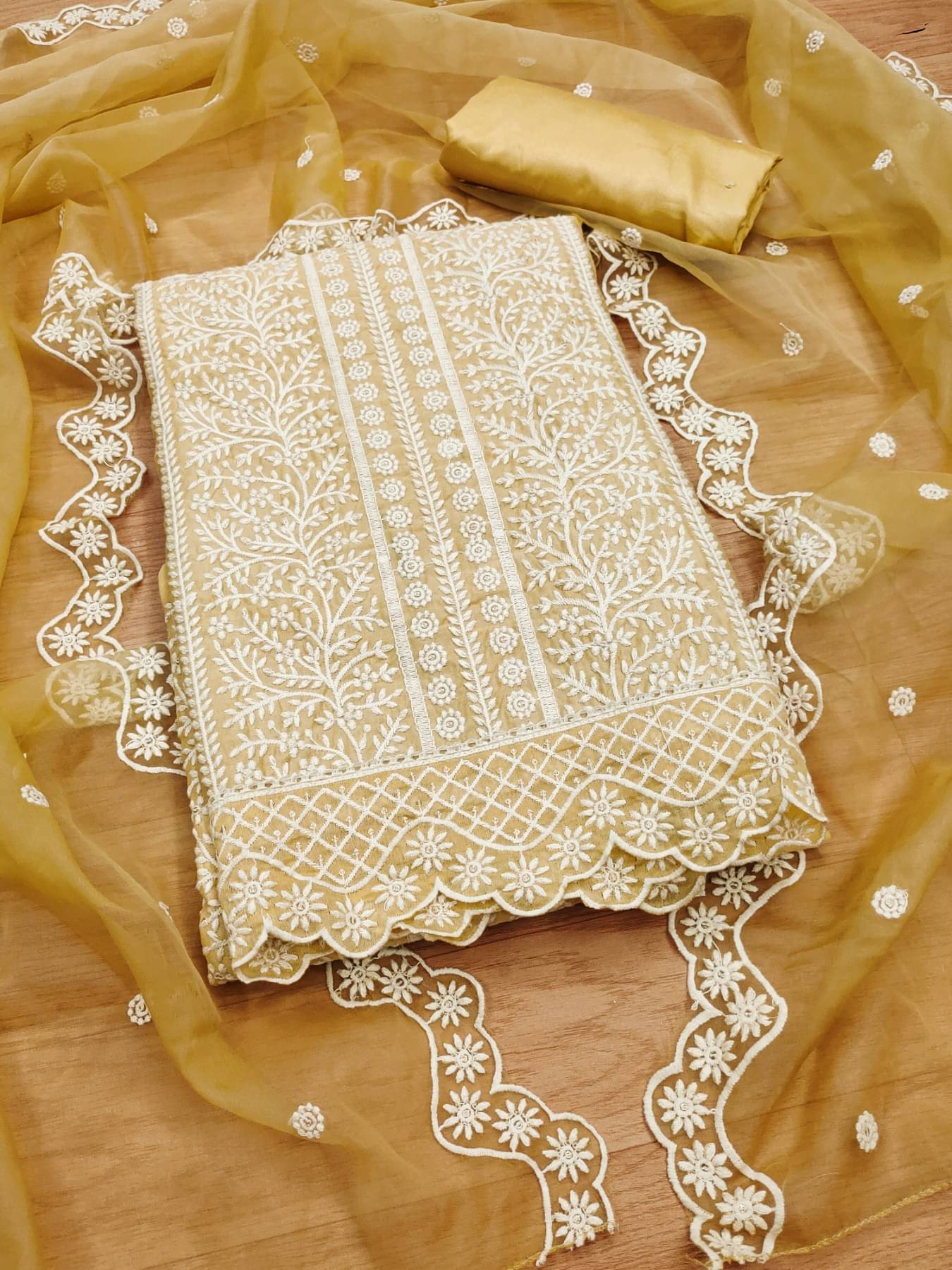 PANZORA Women Cotton Unstitched Dress Material ( Beige )     			PANZORA Women Cotton Unstitched Dress Material ( Beige )