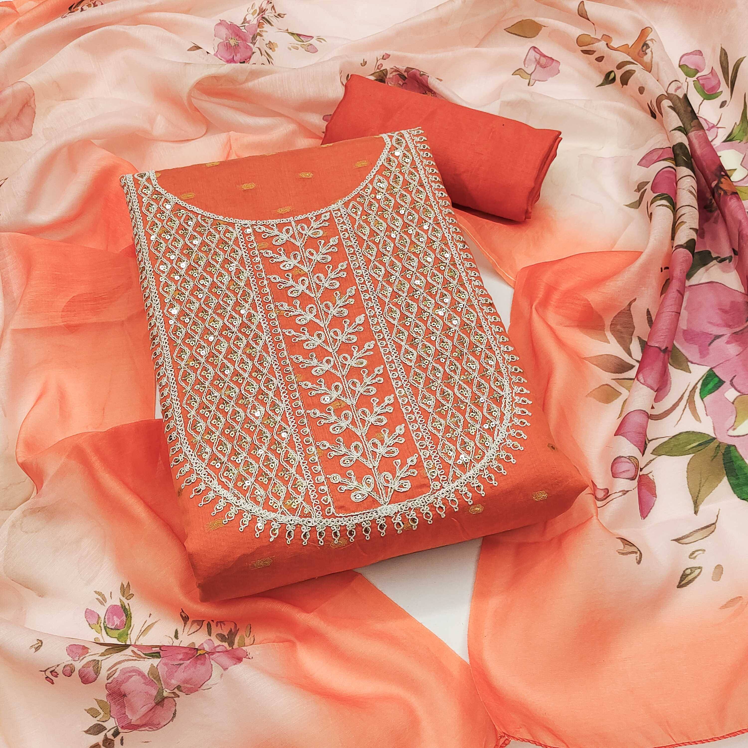 PANZORA Women Georgette Unstitched Dress Material ( Orange ) PANZORA Women Georgette Unstitched Dress Material ( Orange )