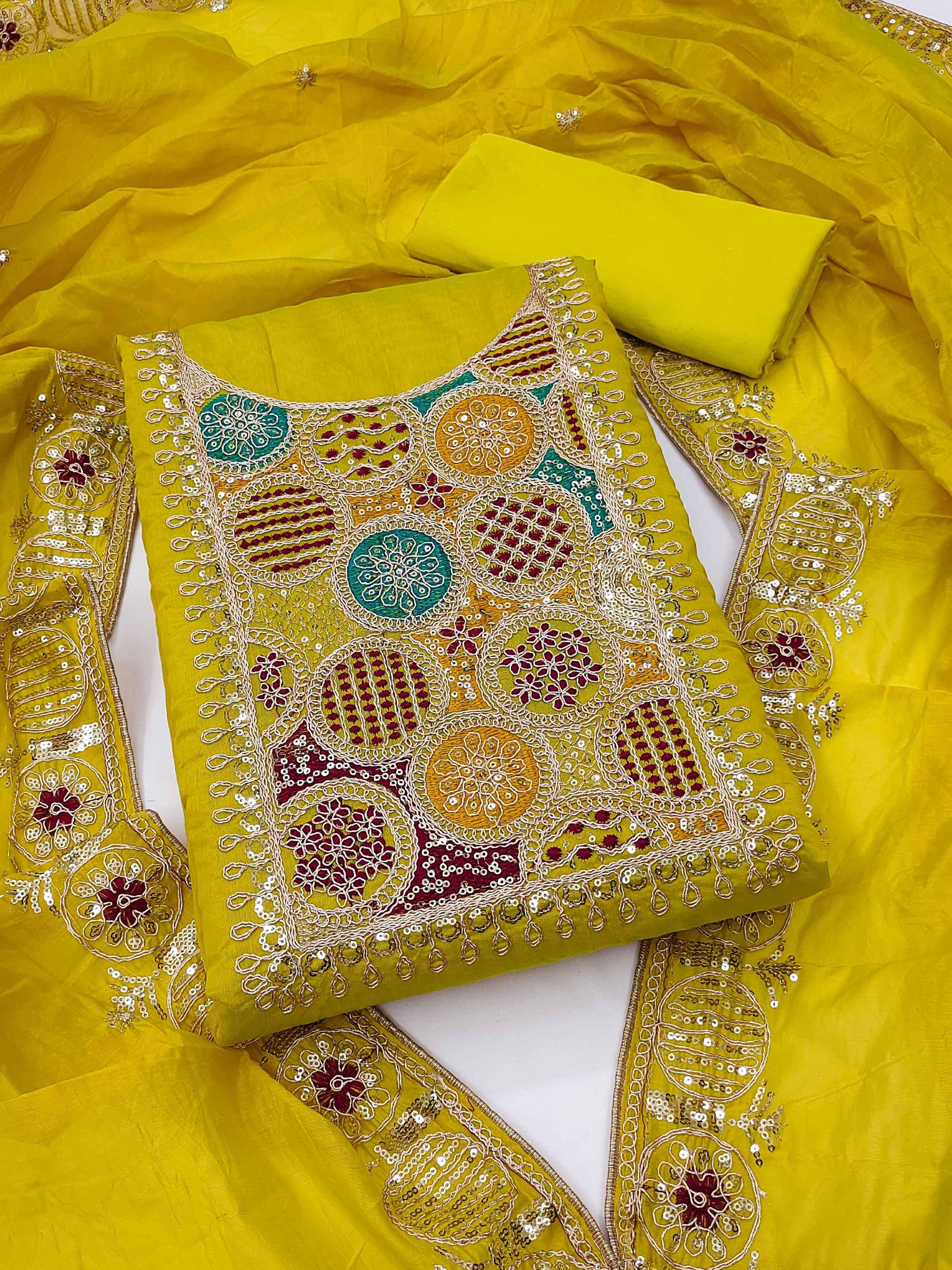     			PANZORA Women Georgette Unstitched Dress Material ( Yellow )