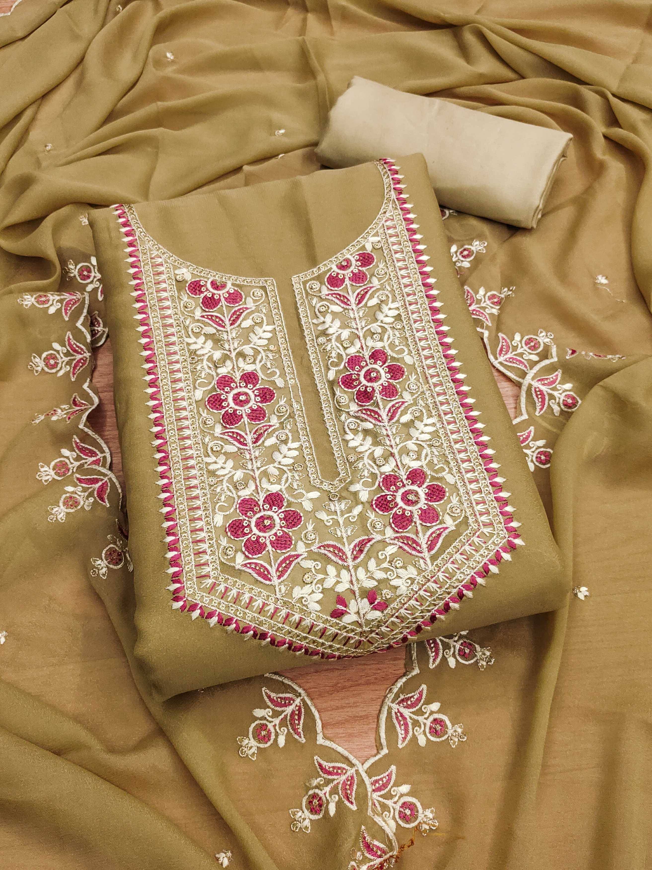     			PANZORA Women Georgette Unstitched Dress Material ( Beige )