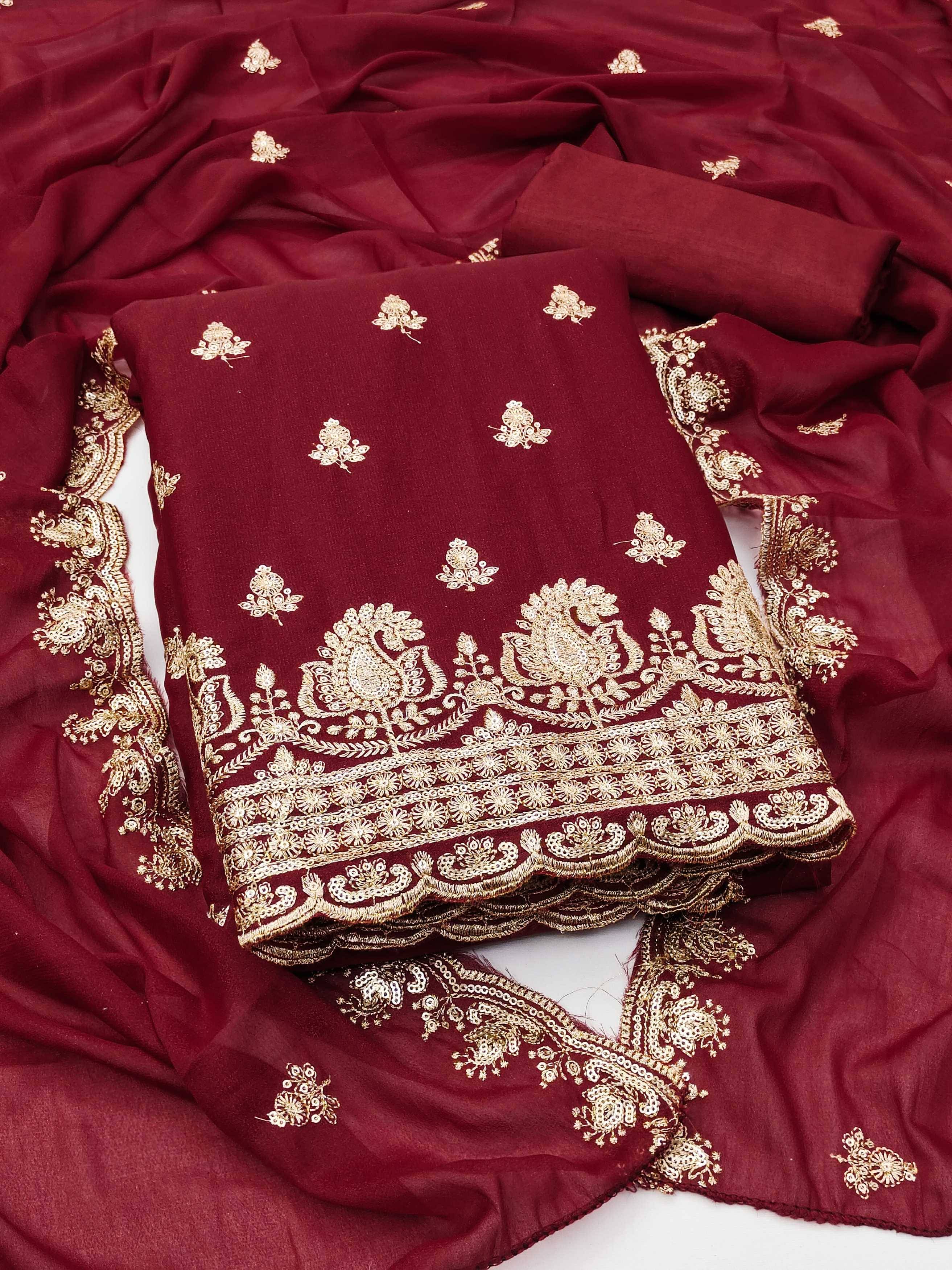     			PANZORA Women Georgette Unstitched Dress Material ( Maroon )
