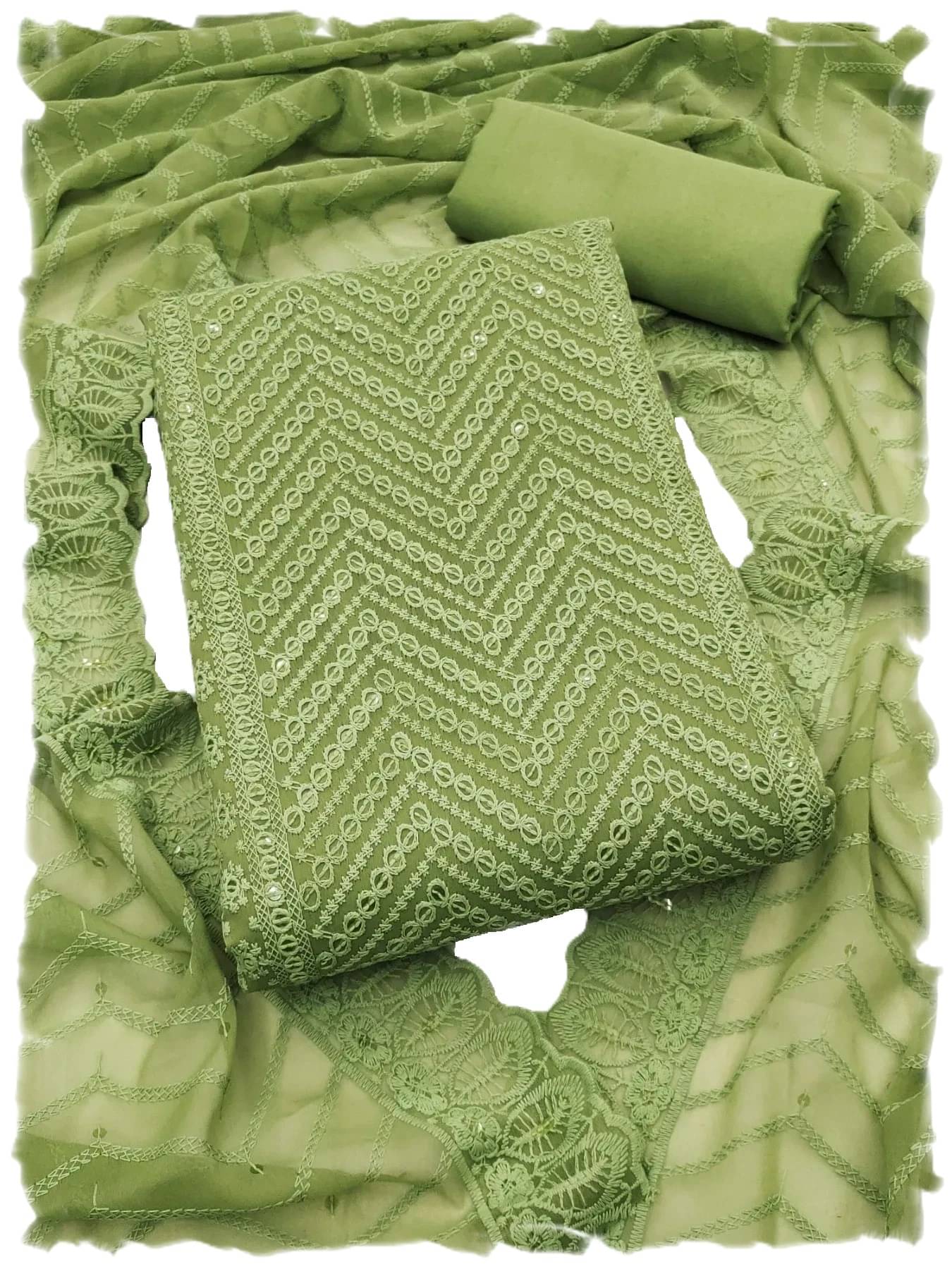 PANZORA Women Georgette Unstitched Dress Material ( Green )     			PANZORA Women Georgette Unstitched Dress Material ( Green )