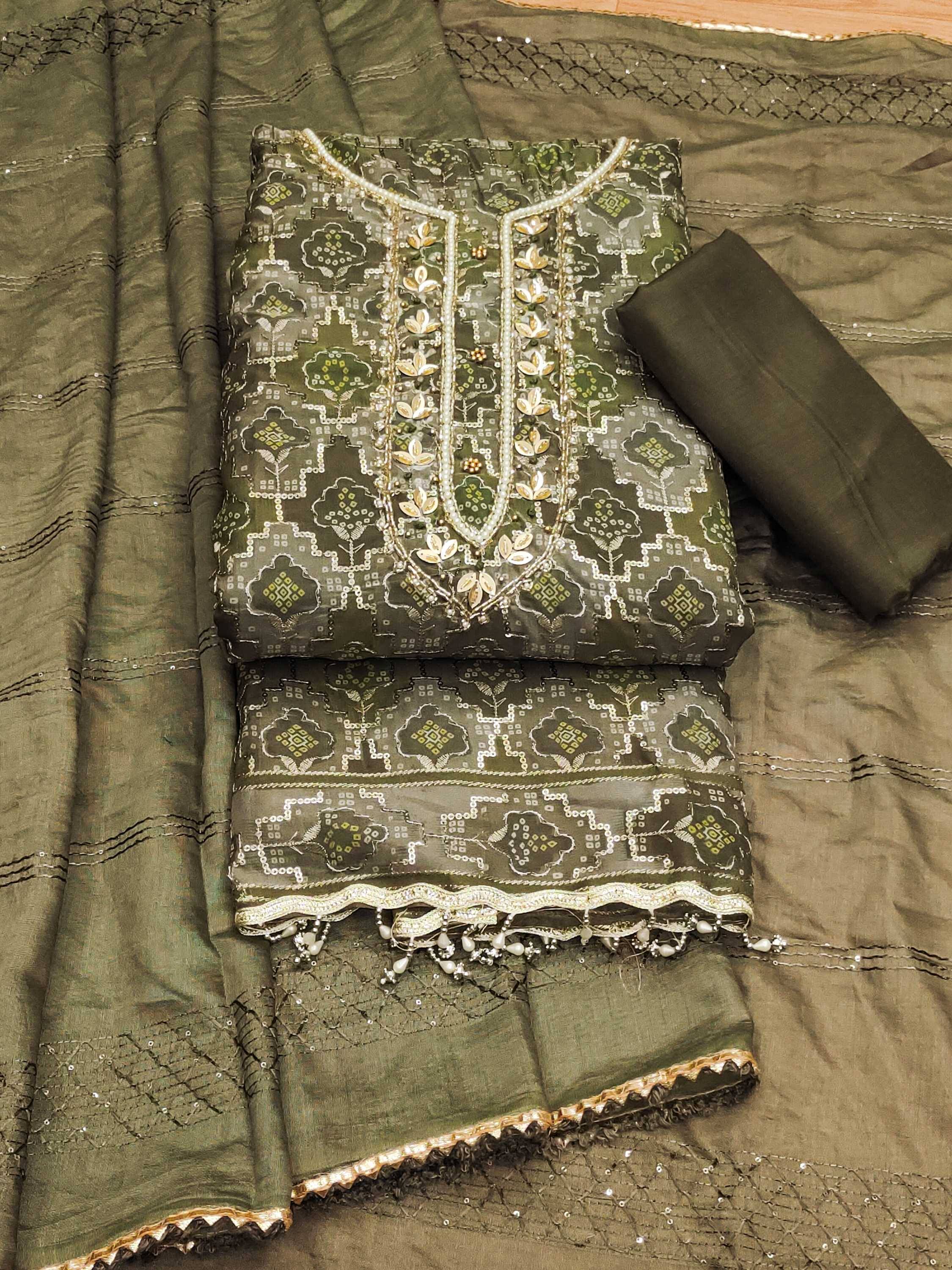     			PANZORA Women Jacquard Unstitched Dress Material ( Green )